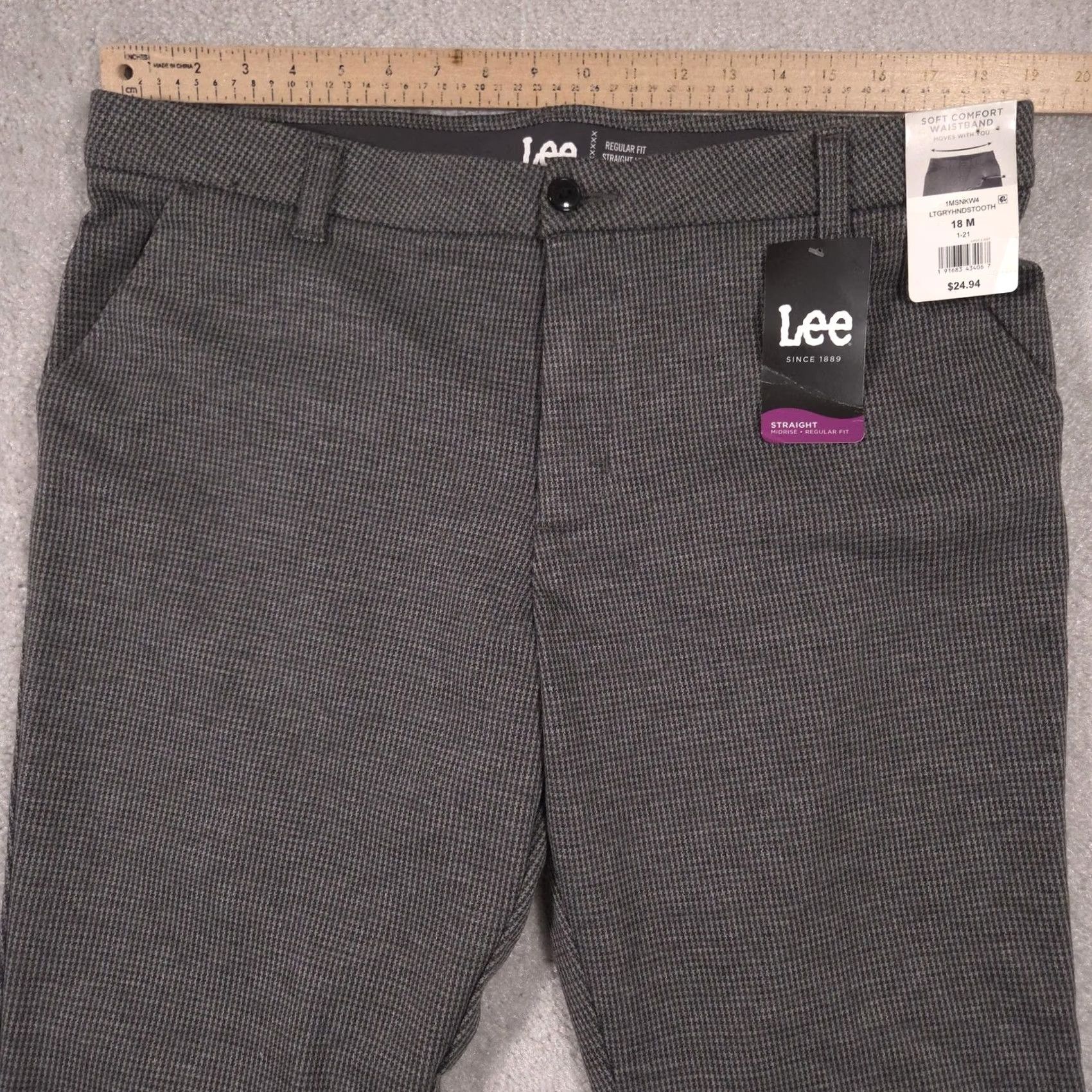 Lee Lee Pants Womens 18 Gray Houndstooth Twill Straight Leg Mid Rise Stretch Work Pants Size 40" / US 18 - 6 Thumbnail