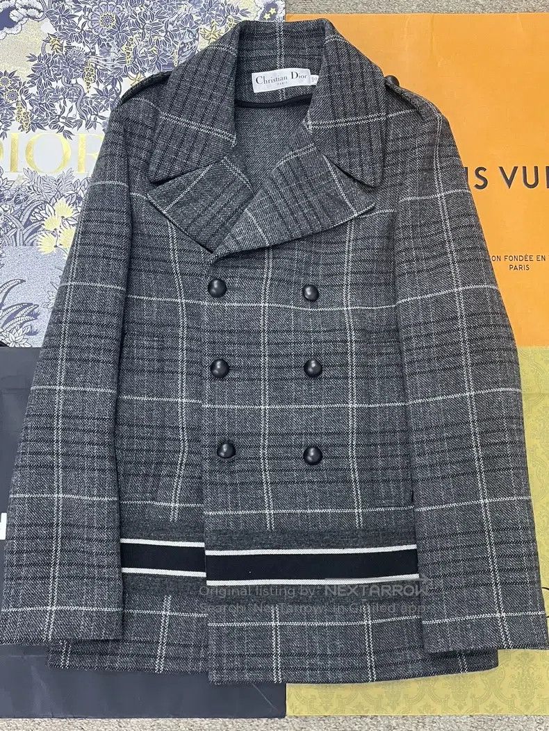 Dior Dior Grey plaid double-breasted embroidered wool coat Size XS / US 0-2 / IT 36-38 - 1 Thumbnail