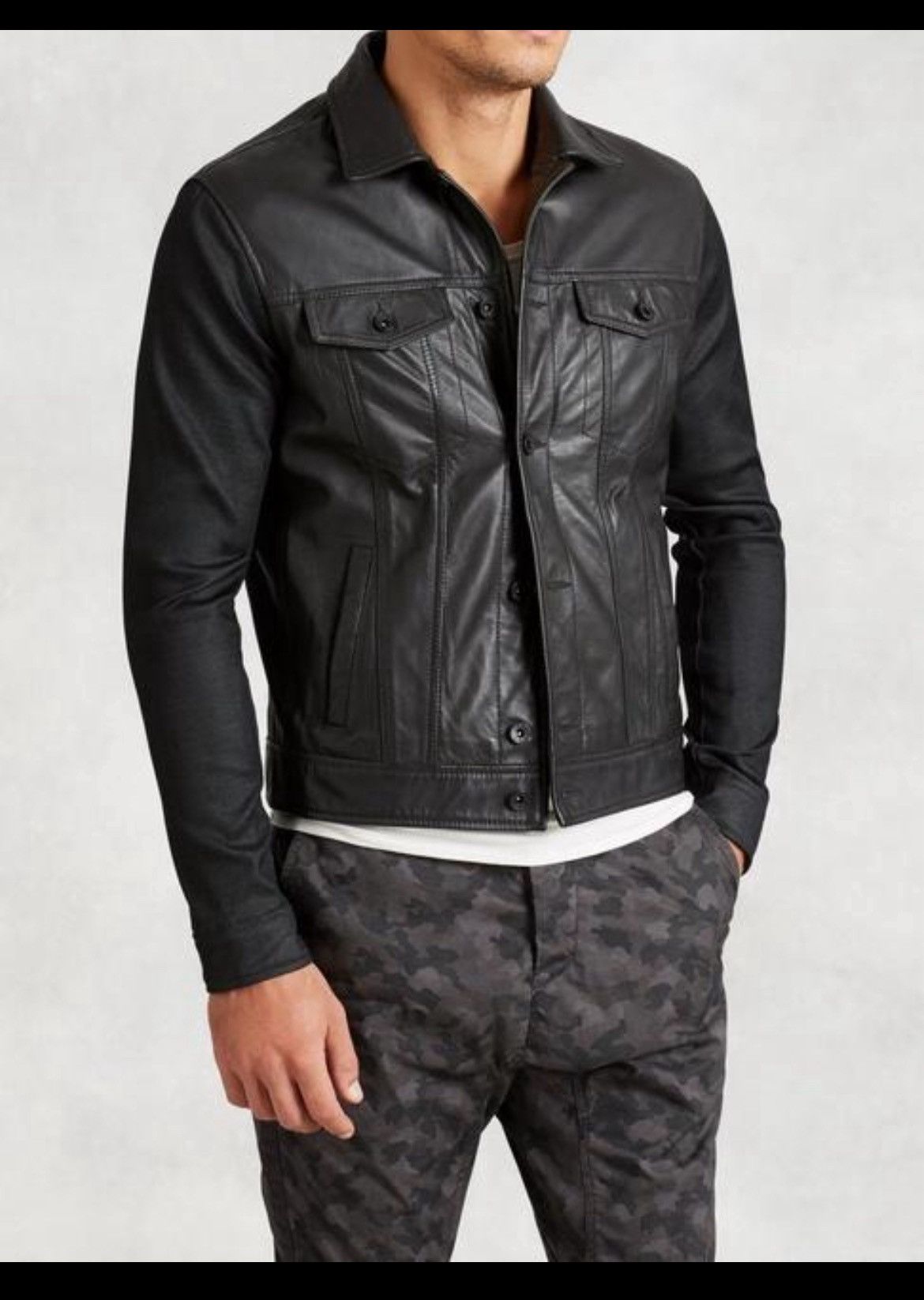 John Varvatos Mixed media leather trucker jacker large Size US L / EU 52-54 / 3 - 2 Thumbnail