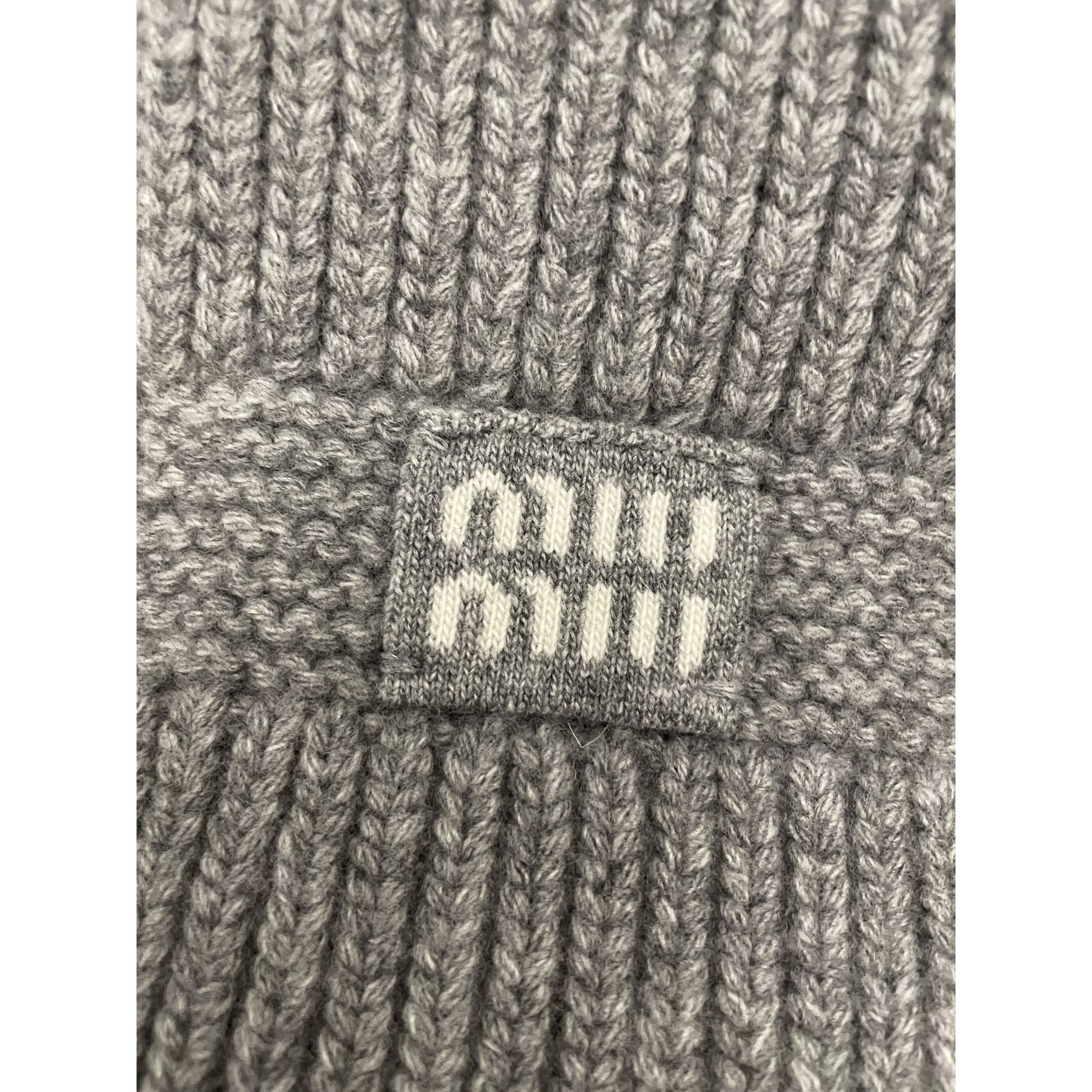 Miu Miu Miu Miu Gray Ribbed Knit Wool & Cashmere Scarf Made In Italy Size ONE SIZE - 2 Thumbnail
