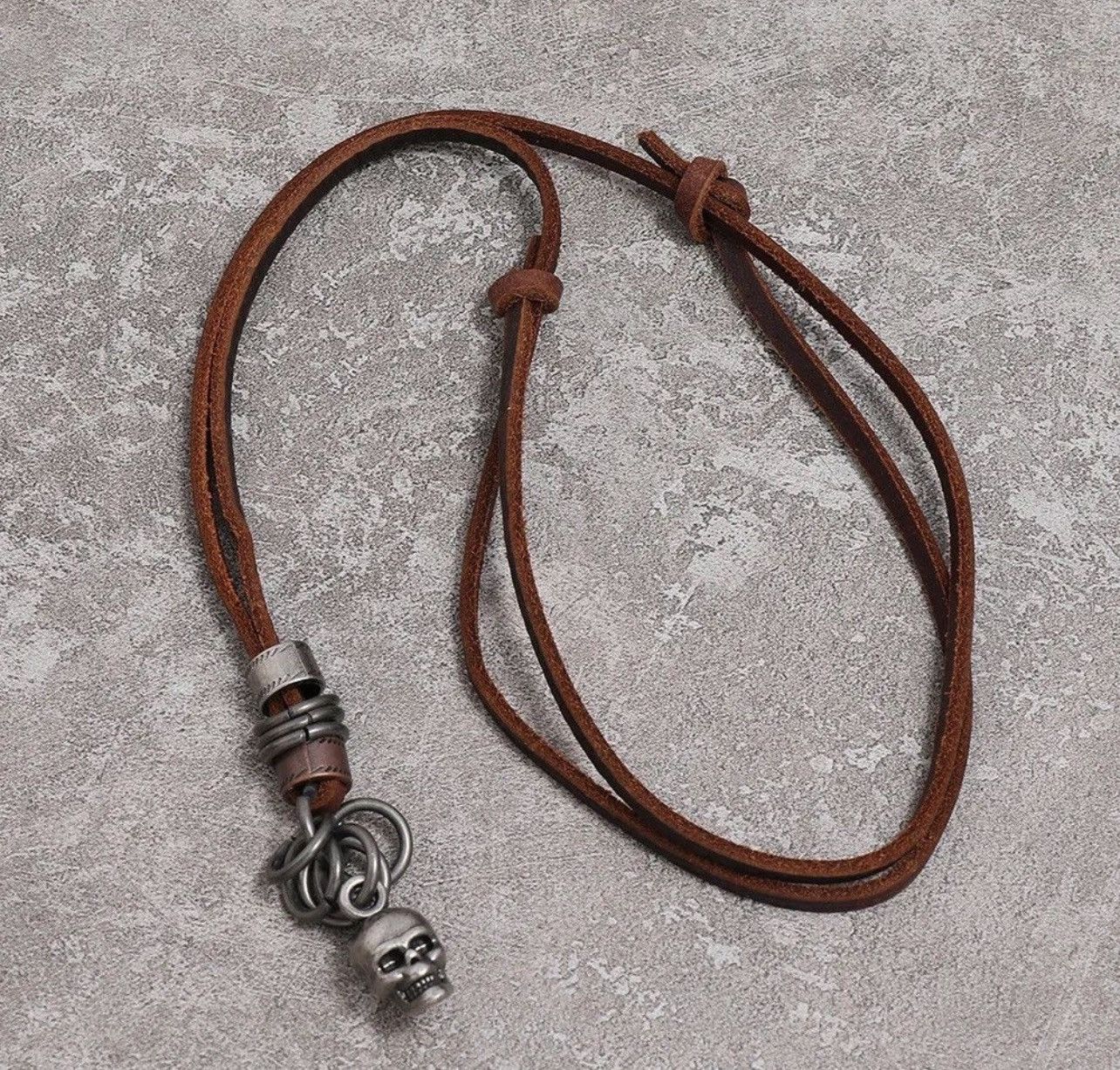 Leather Vintage Handmade Leather Skull Adjustable Necklace Size ONE SIZE - 3 Thumbnail