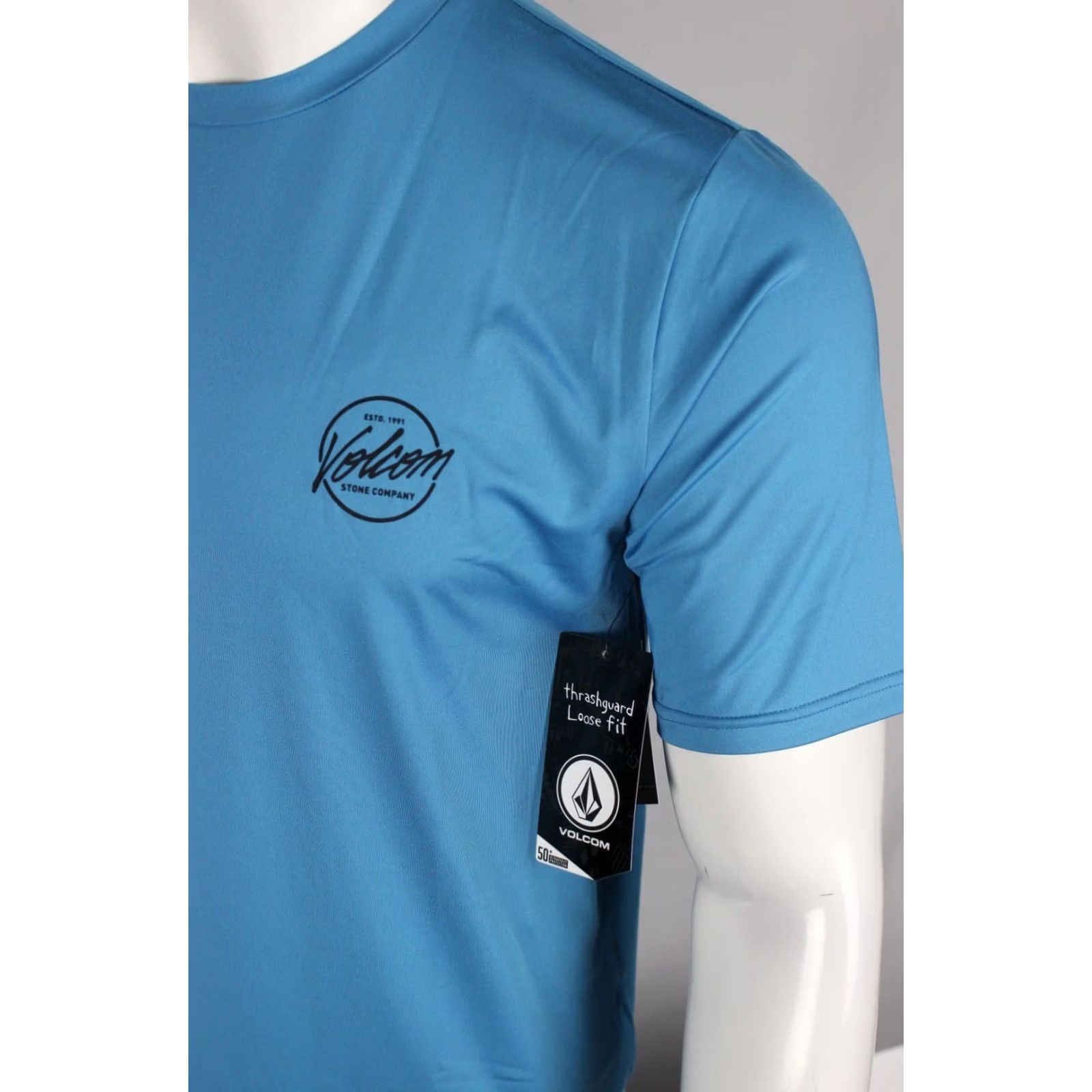 Volcom Volcom Men's Stone Stamp Short Sleeve Rash Guard Loose Fit Blue UPF 50+ Surfing Beach Shirt Mens Large Size US 33 - 3 Thumbnail