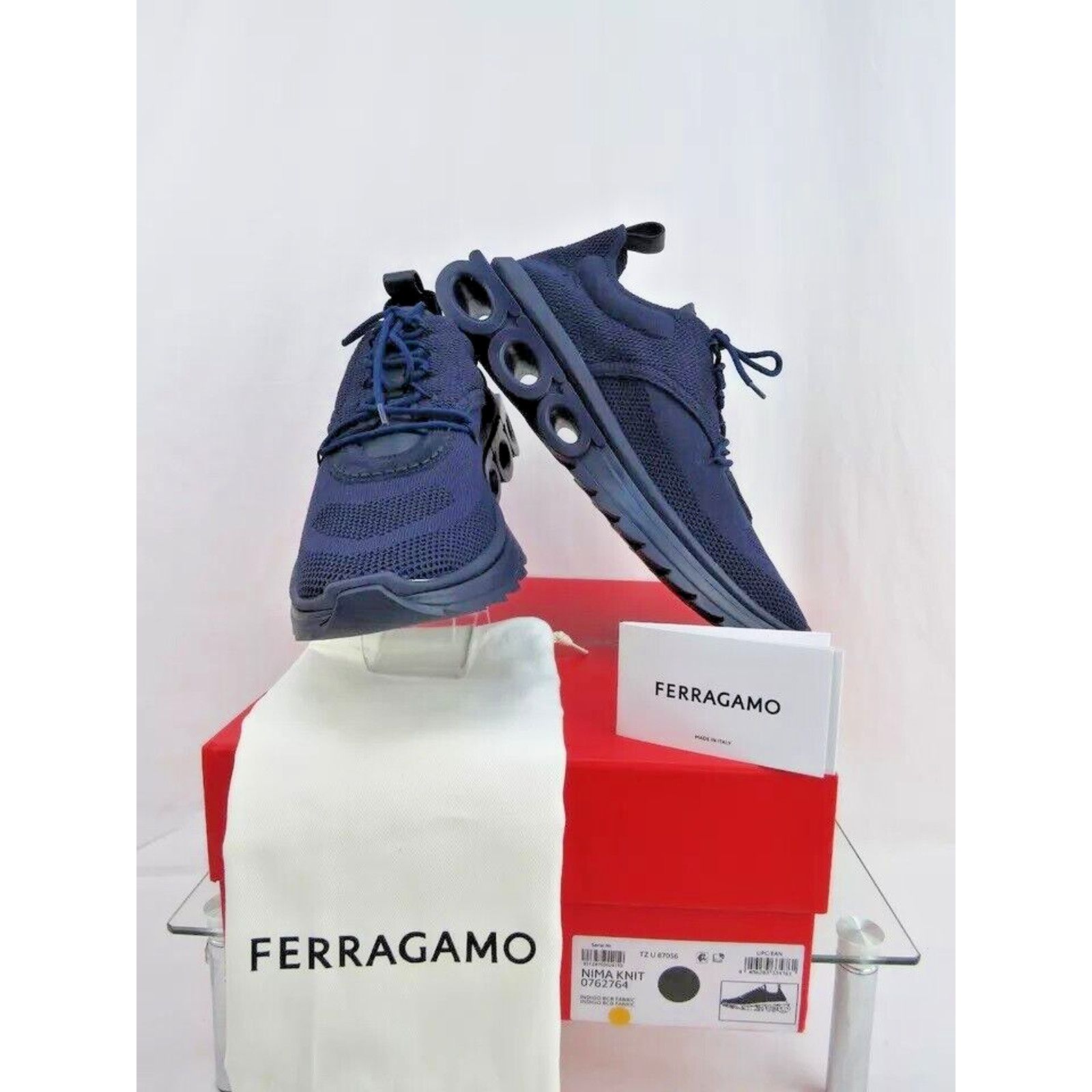 Salvatore Ferragamo FERRAGAMO DARK BLUE NIMA MESH LOGO LOW SNEAKERS 9 42 ITALY Size US 9 / EU 42 - 15 Thumbnail