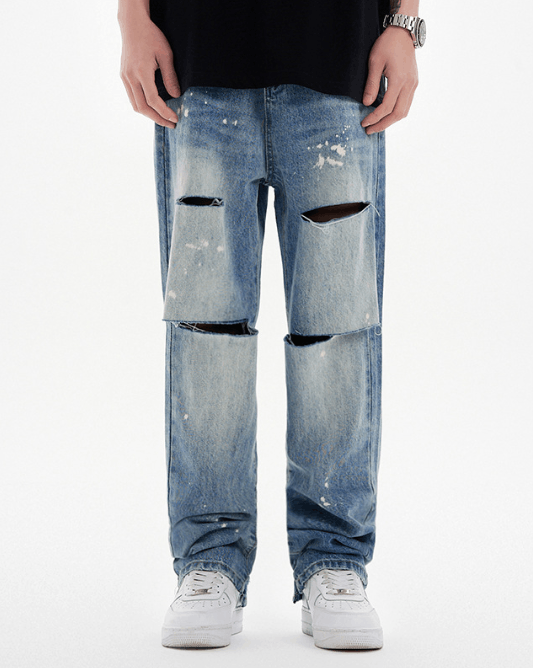 Japanese Brand × Jean Trendy straight loose versatile trendy hip-hop ripped jeans Size US 32 / EU 48 - 1 Thumbnail