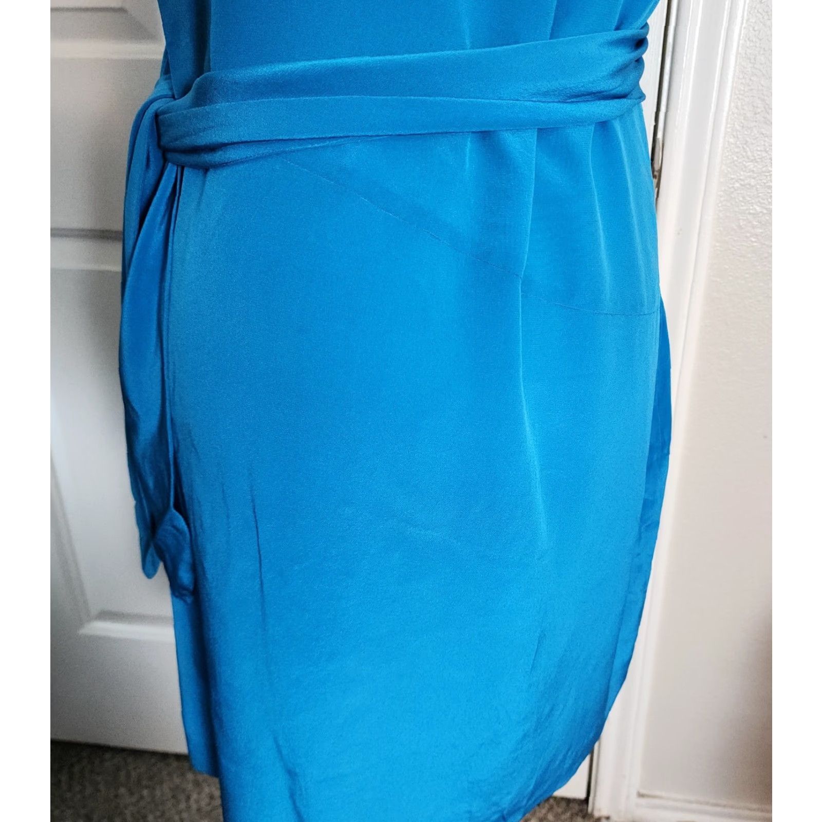 Donna Morgan Donna Morgan Dress Blue Size 8P Short Sleeve Knee Length Fit & Flare Waist Tie Size 30" / US 8 / IT 44 - 4 Thumbnail