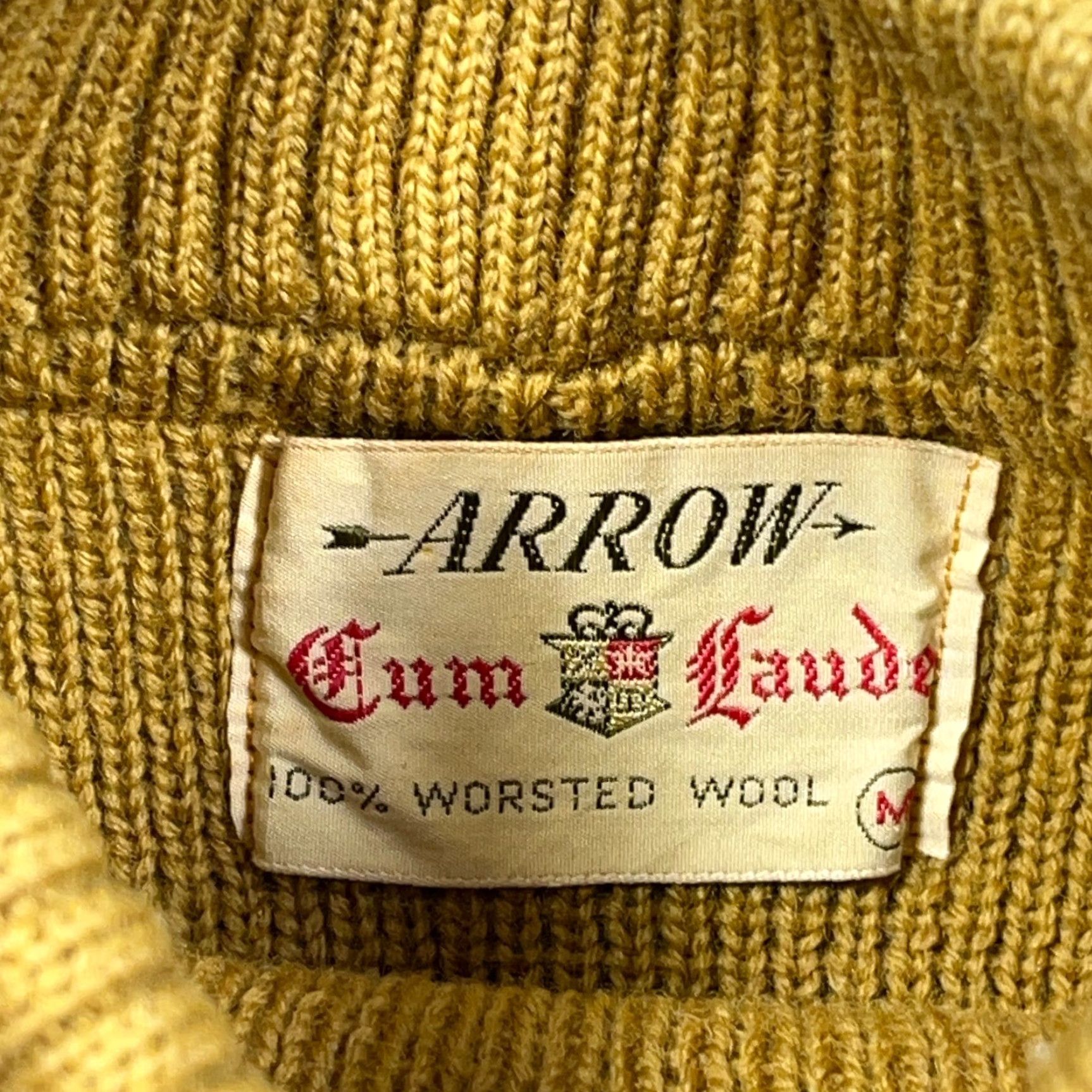 Arrow VINTAGE Arrow Worsted Wool Grandpa Sweater Geometric Striped Yellow Green Crew Neck Pullover Knit 80s 90s Mens M Size US M / EU 48-50 / 2 - 3 Thumbnail