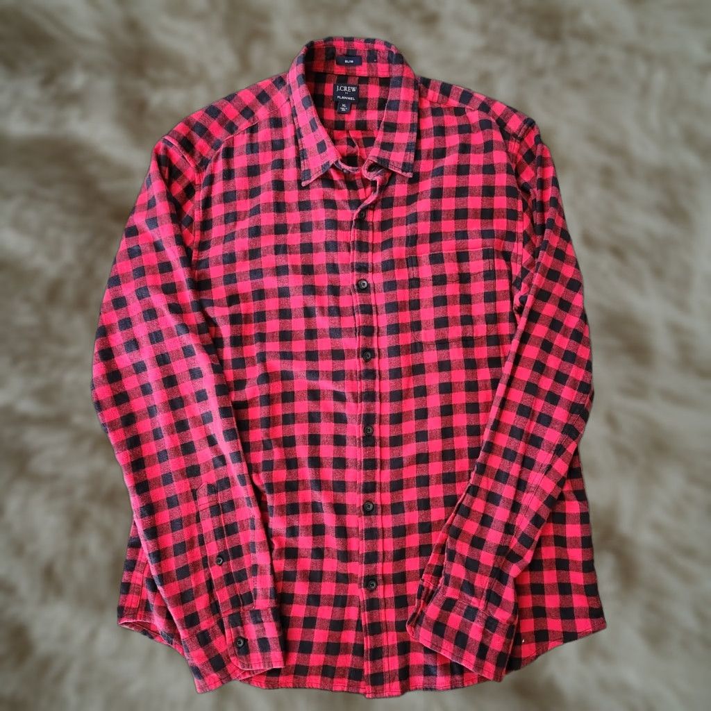 J.Crew VINTAGE J.CREW Plaid Flannel Shirt Long Sleeve XL Slim Fit Red Black Men Button-Up Shirt Size US XL / EU 56 / 4 - 1 Thumbnail