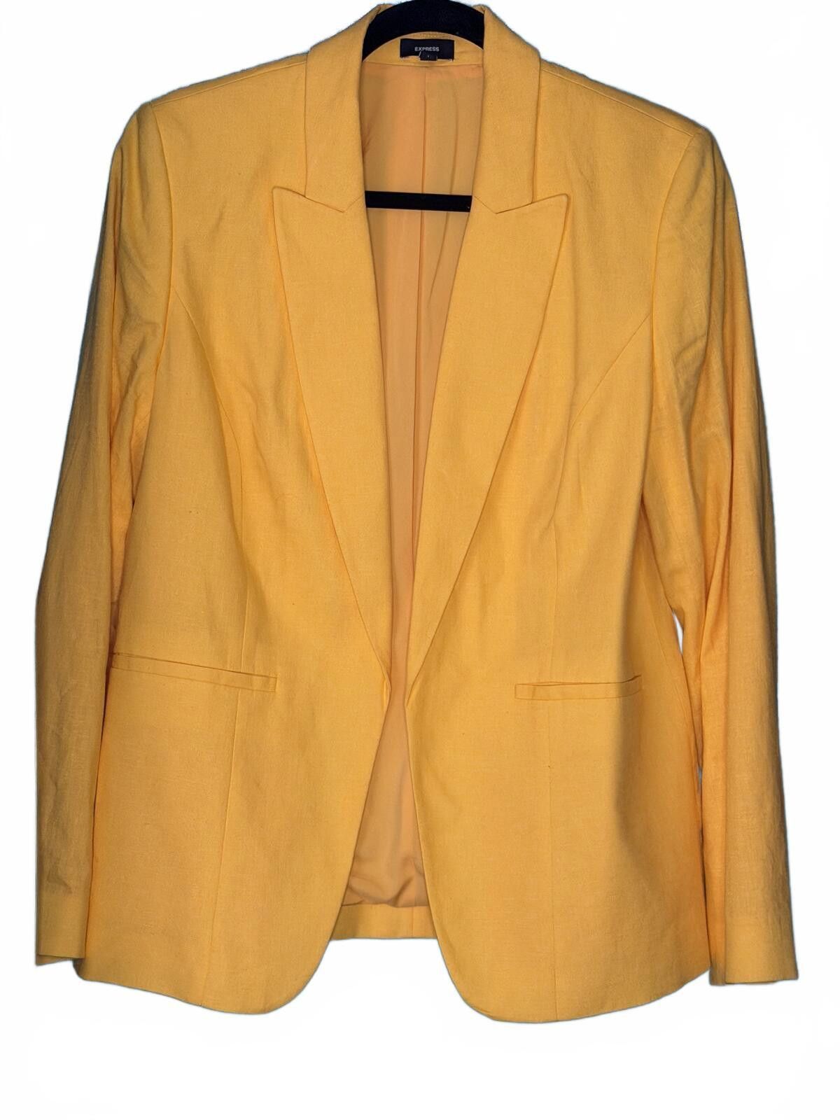 Express Express Yellow Linen Blend Blazer - Size L Size L / US 10 / IT 46 - 1 Thumbnail