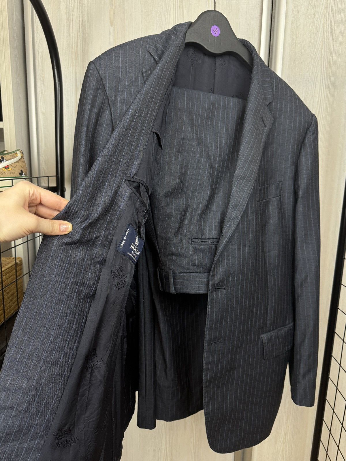 Boggi Boggi Milano vintage wool navy blue striped 3 button suit Size 46R - 21 Thumbnail