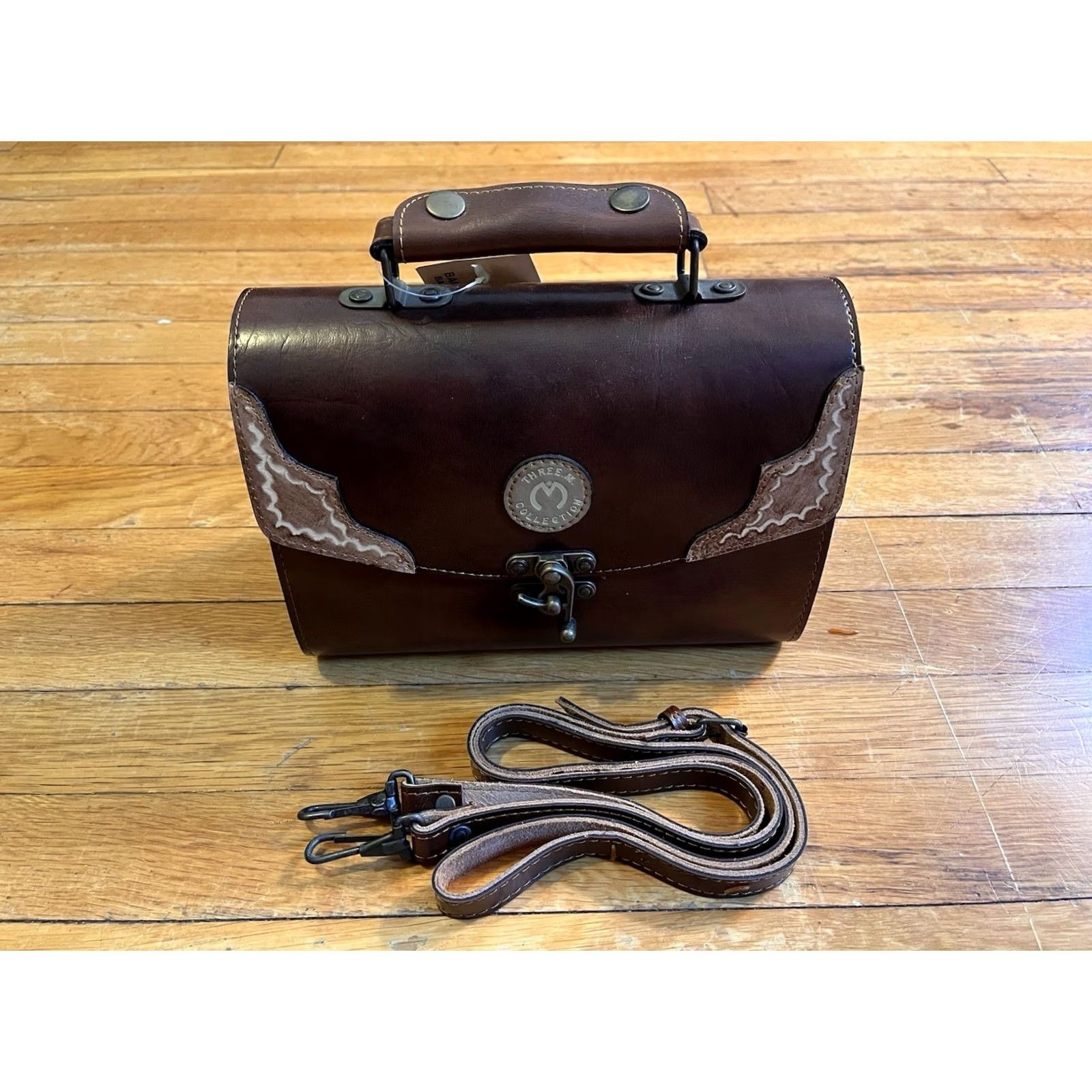 JM Collection Three M Collection Vegan Leather Satchel Crossbody Western Doctor Bag Brown Size ONE SIZE - 2 Thumbnail