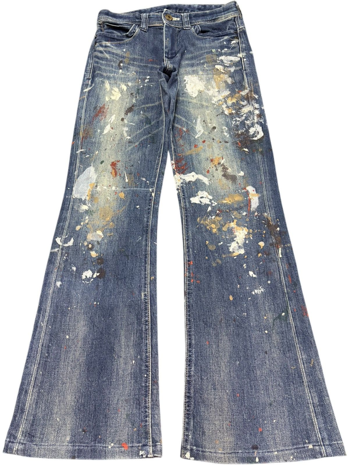 Diesel Vintage Japanese Brand Painted Splattered Flare Jeans Size 26" / US 2 / IT 38 - 1 Thumbnail