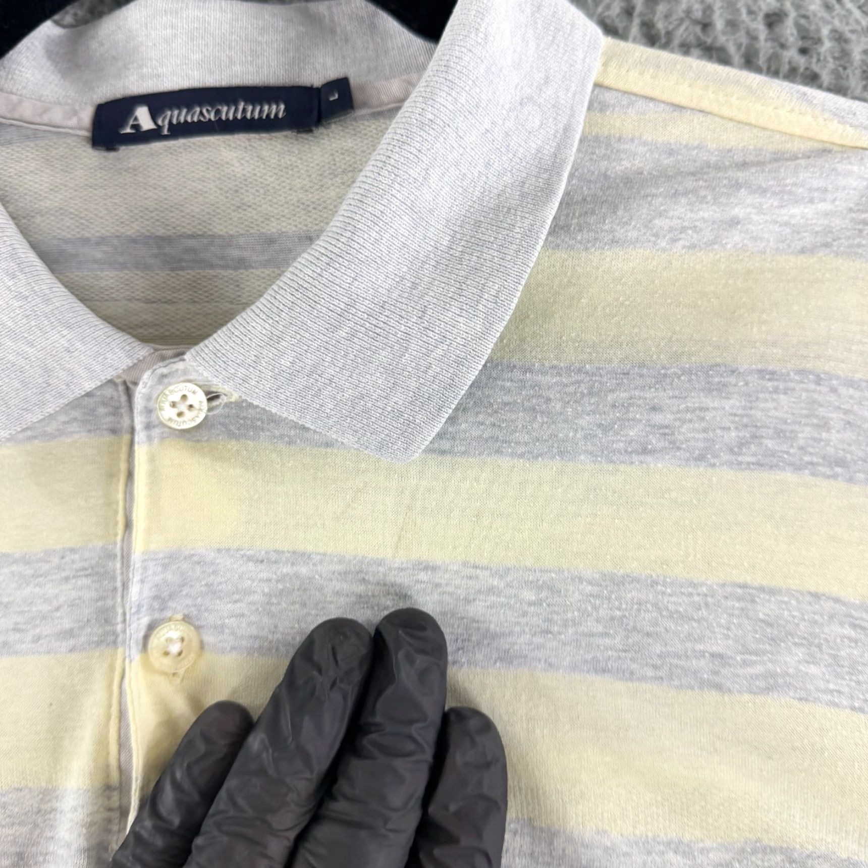Aquascutum Aquascutum Polo Shirt Mens L Gray Stripe 100% Cotton Japan Casual SS Vintage No Size US L / EU 52-54 / 3 - 4 Thumbnail