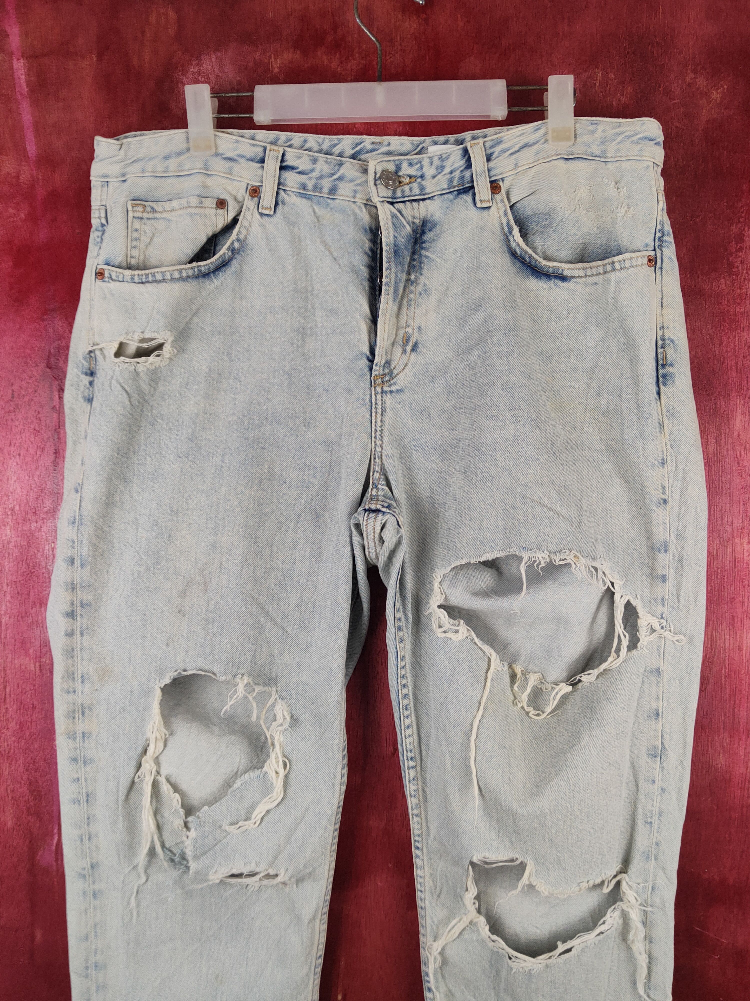 Japanese Brand & Denim Blue Faded Distressed Ripped Jeans #S2357 Size US 33 - 2 Thumbnail