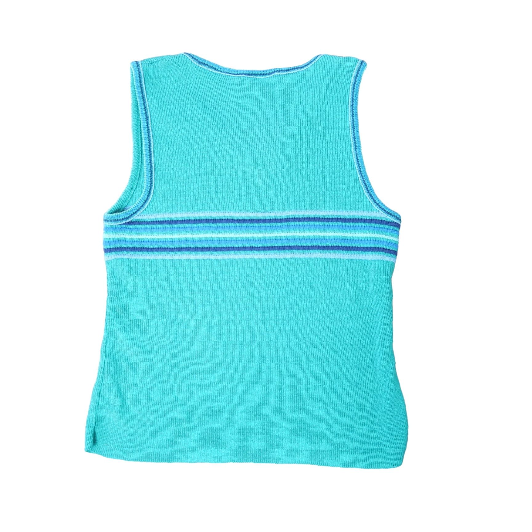 Vintage VINTAGE 90s Arizona Jean Co teal green blue striped knit sweater vest tank M Womens Casual Grunge V-neck Acrylic Made in USA 1990s Size M / US 6-8 / IT 42-44 - 3 Thumbnail