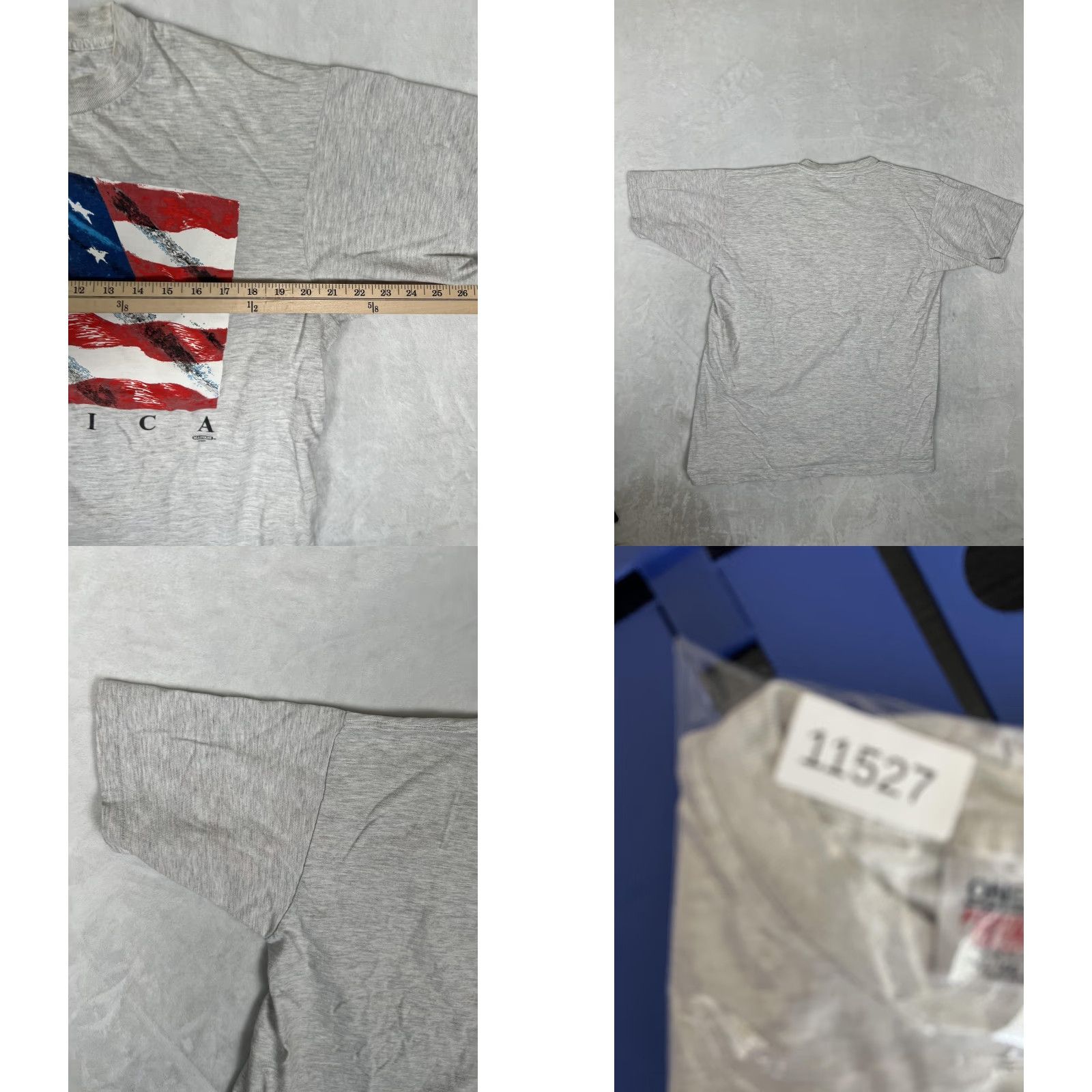 Vintage VINTAGE Oneita USA Flag Patriotic T-Shirt Mens XL Gray Short Sleeve Crew Neck Graphic Print 1991 Size US XL / EU 56 / 4 - 8 Thumbnail