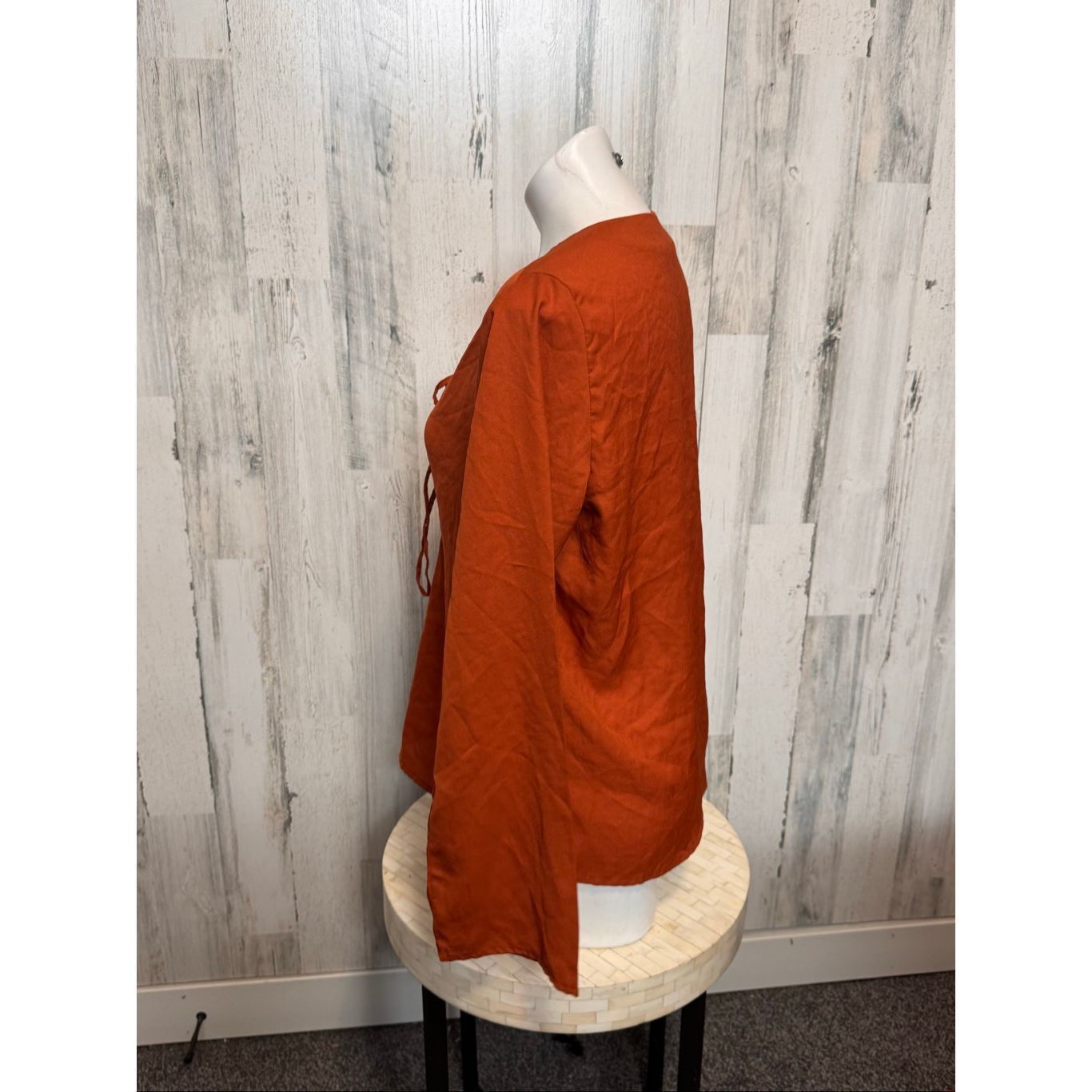 Robin Ruth Truth NYC Rust Orange Lace-Up Blouse Women’s Size M Size M / US 6-8 / IT 42-44 - 3 Thumbnail