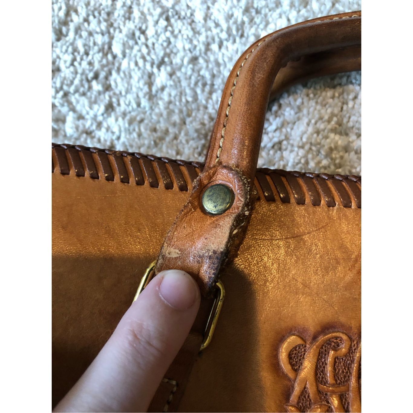 Other Vintage “W.E.J.” Initialed Women’s Brown Leather Hand Bag Size ONE SIZE - 10 Thumbnail