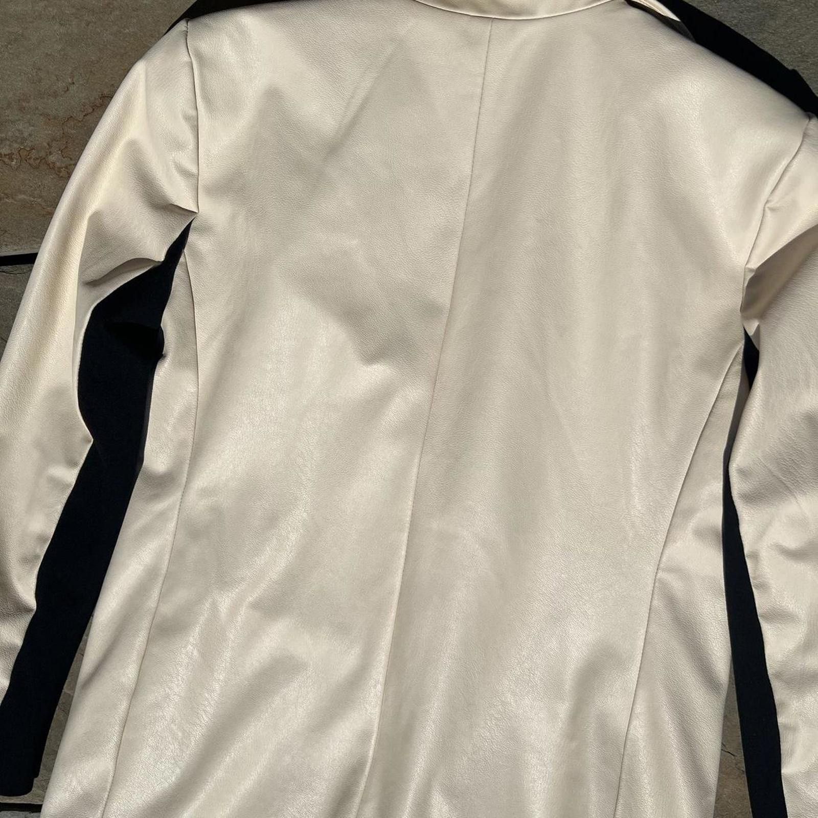 Other Cream Black Contrast Faux Leather Blazer Jacket Size M / US 6-8 / IT 42-44 - 5 Thumbnail