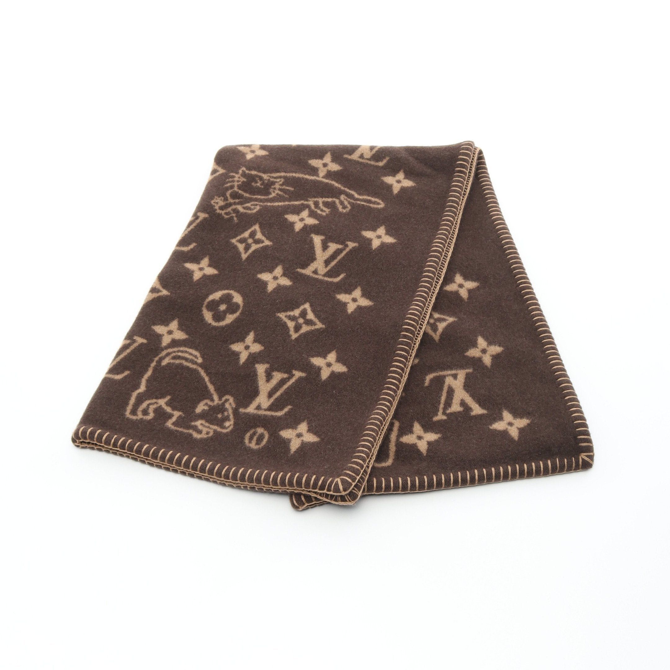 Louis Vuitton Louis Vuitton Quverture Small Catgram Blanket Wool Cashmere Brown Size ONE SIZE - 1 Thumbnail
