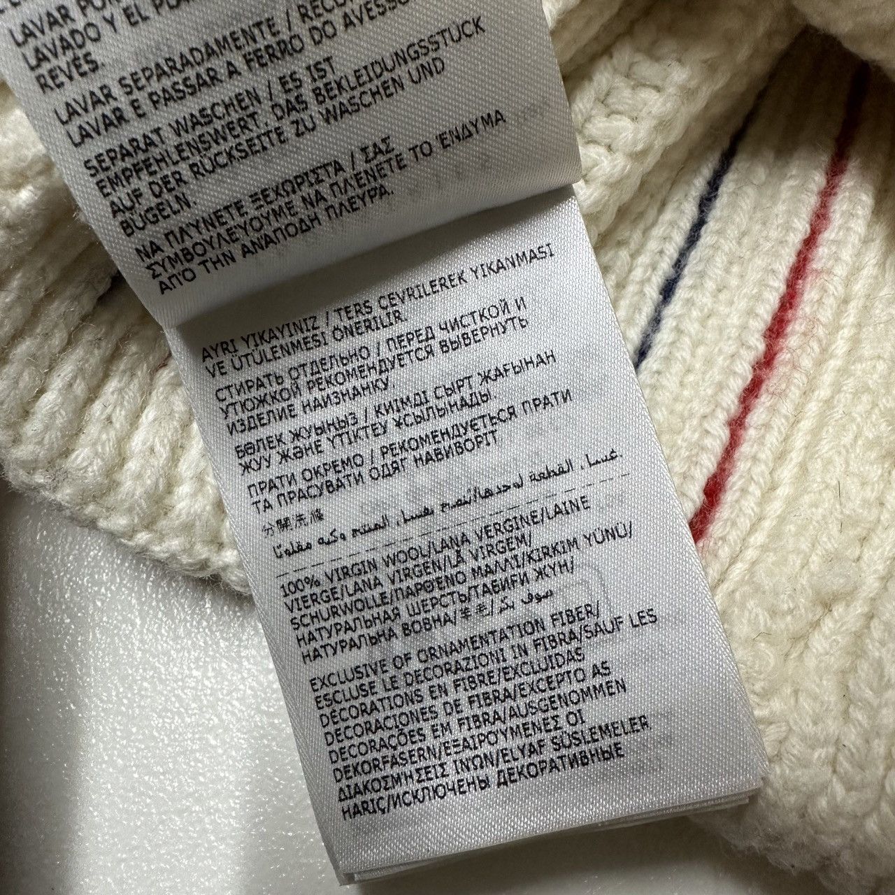 Moncler Moncler Tricolour Beanie Cream white mens Knit Hat Size ONE SIZE - 8 Thumbnail