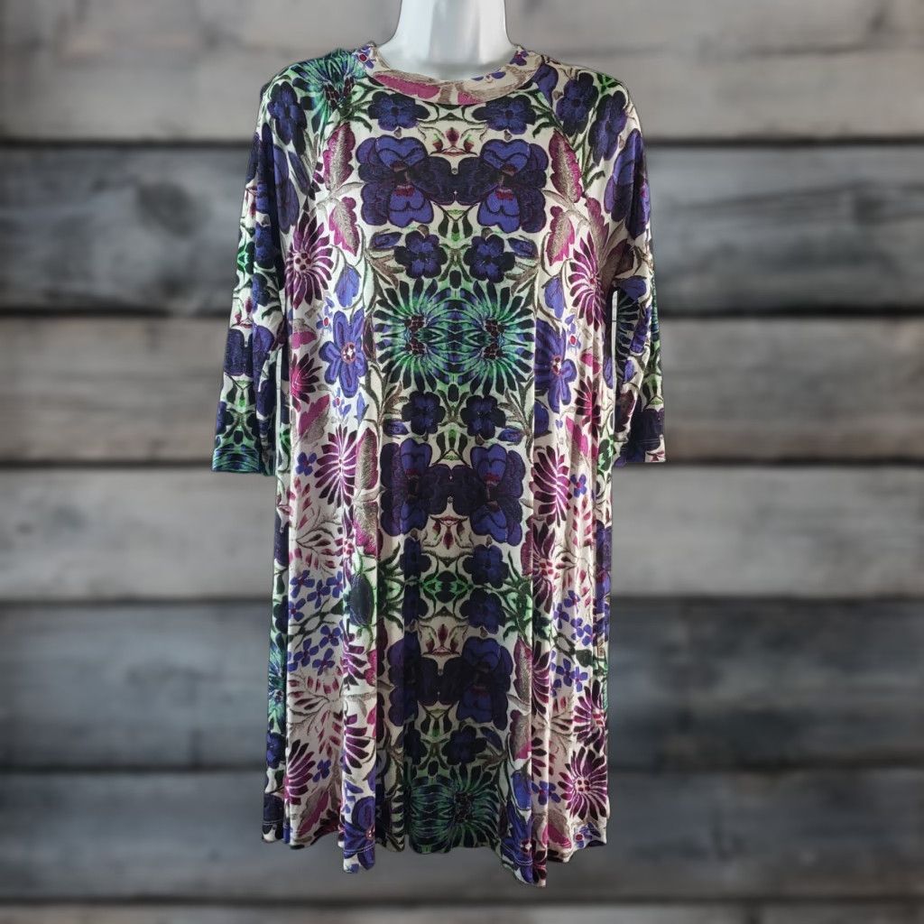 Free People Free People Womens Fiesta Floral Dress Sz Small Purple Green 3/4 Sleeve Multicolor Size S / US 4 / IT 40 - 1 Thumbnail
