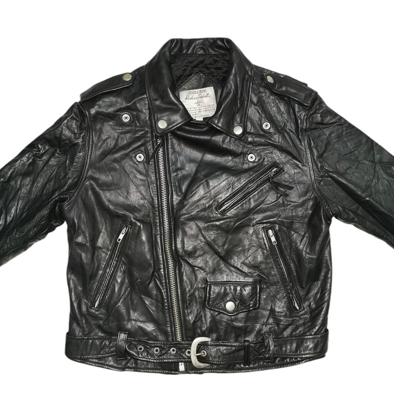 Japanese Brand Time & Tide Double Collar Leather Rider Jacket Size US M / EU 48-50 / 2 - 3 Thumbnail
