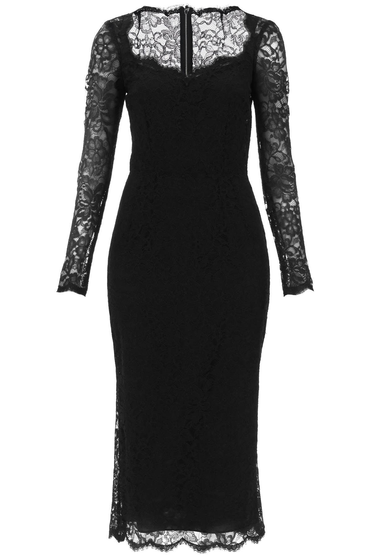 image of Dolce Gabbana Midi Dress In Floral Chantilly Lace in Nero, Women's (Size Small)