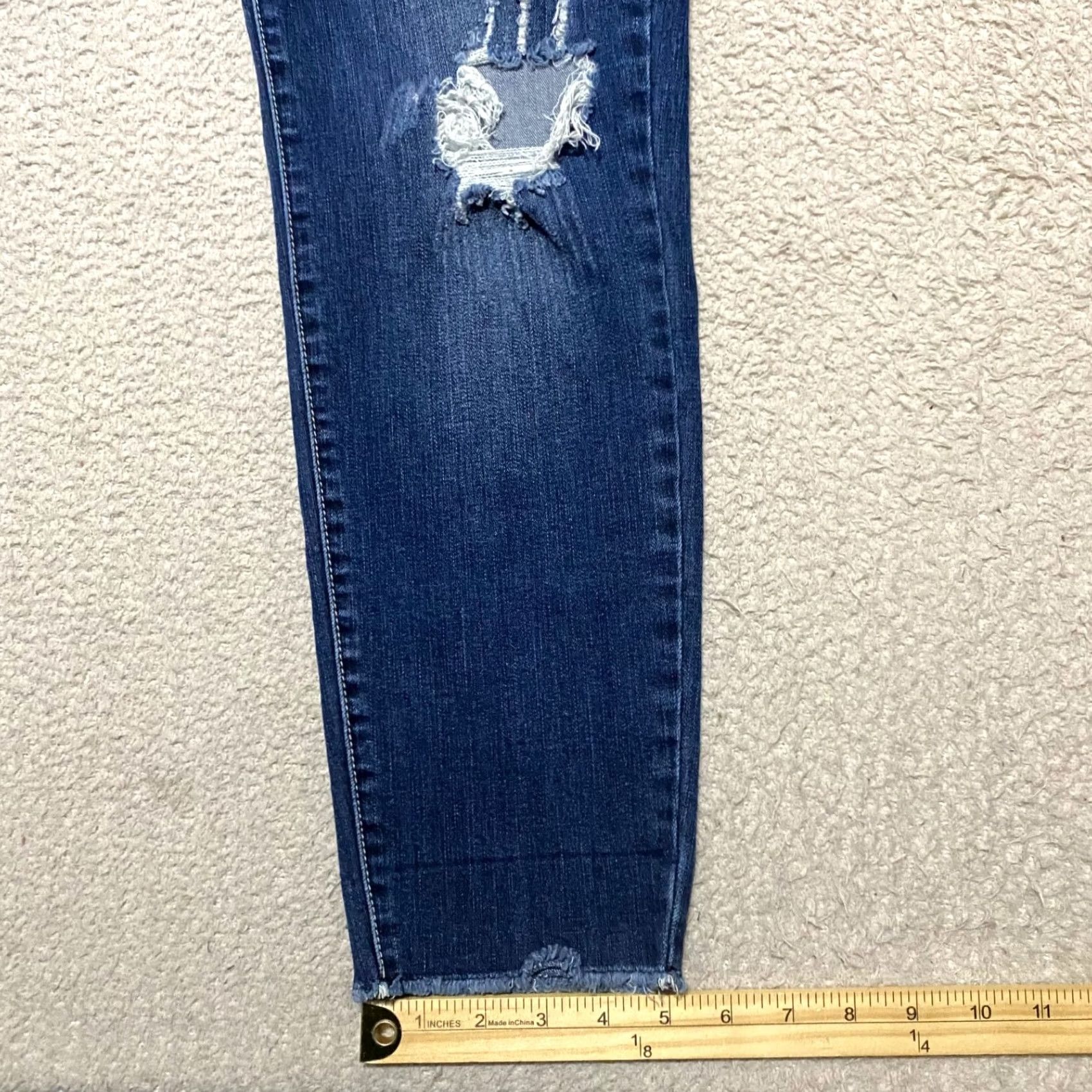 Vintage Kancan Jeans Womens 15 Blue Denim Medium Wash Skinny Distressed Raw Hem Jeans Size 15 Women Mens Girls Size 24" / US 00 / IT 34 - 5 Thumbnail