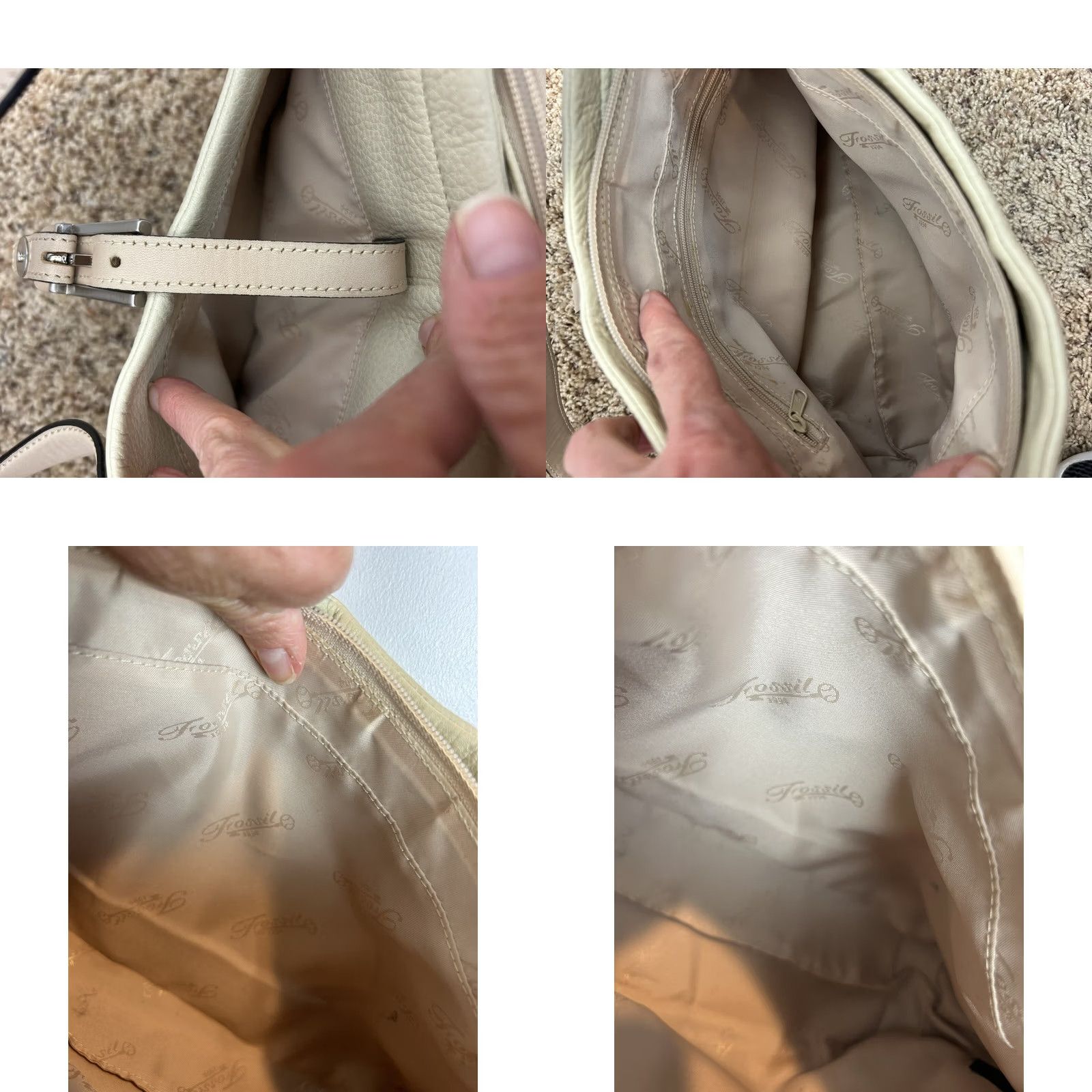Fossil VINTAGE Fossil Leather Shoulder Bag Capsule Minimalist Ivory 3 Compartment Bag Womens Medium Size ONE SIZE - 9 Thumbnail