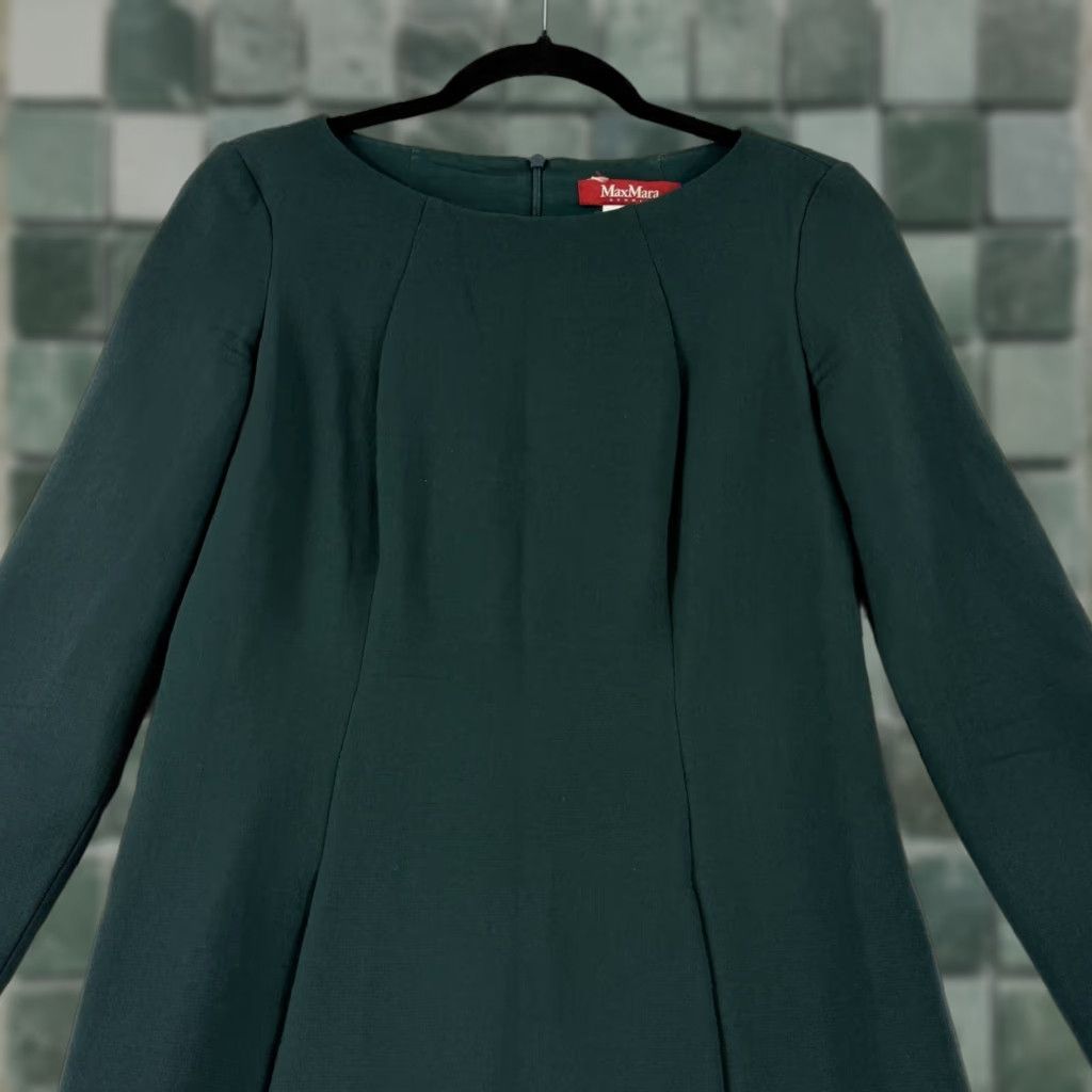 Max Mara Max Mara Studio Sheath Dress Womens Size 4 Green Long Sleeve Wool Short Pockets Size S / US 4 / IT 40 - 1 Thumbnail