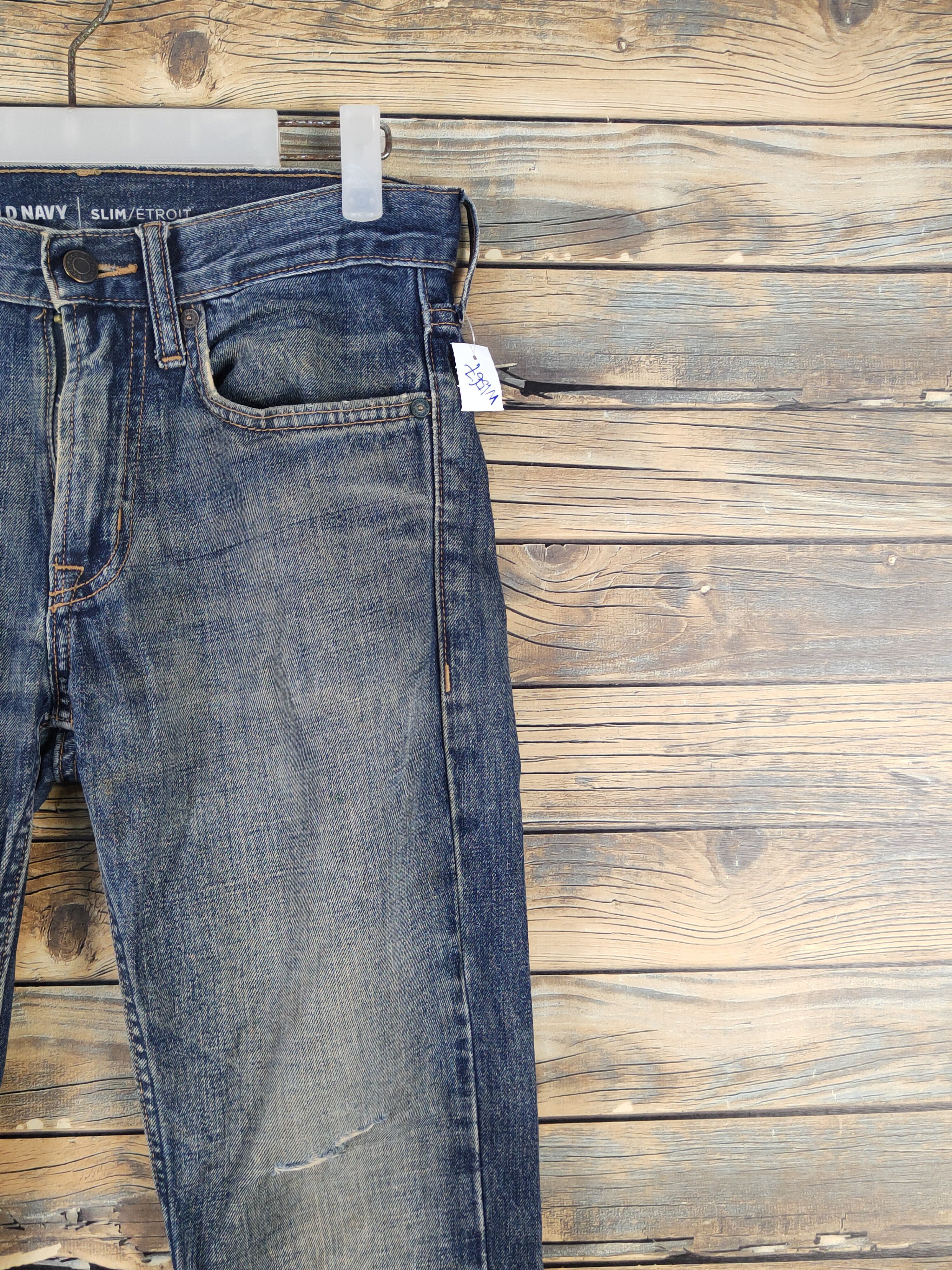 Vintage Old Navy Dark Blue Distressed Ripped denim Jeans #W1567 Size US 29 - 5 Thumbnail