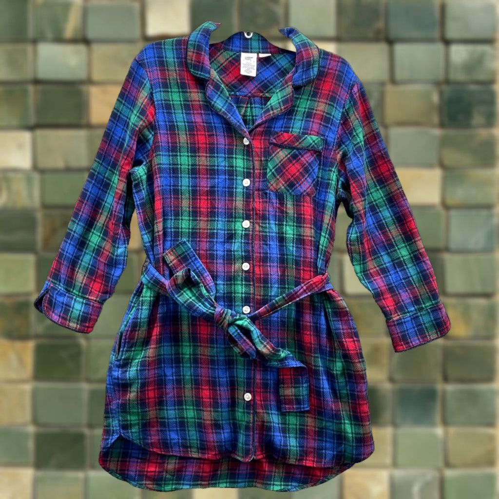 Lands' End Lands' End Flannel Shirt Dress Women Large Plaid Tunic Western Fall Outdoor Gorp Size L / US 10 / IT 46 - 1 Thumbnail