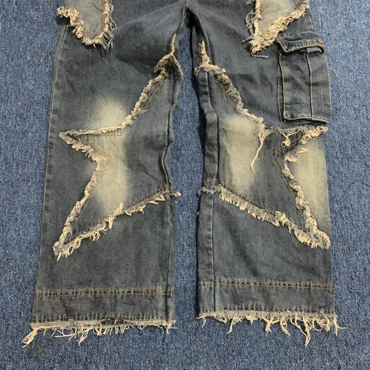 Japanese Brand Distressed patchwork star denim wide-leg jeans blue Size US 29 - 5 Thumbnail
