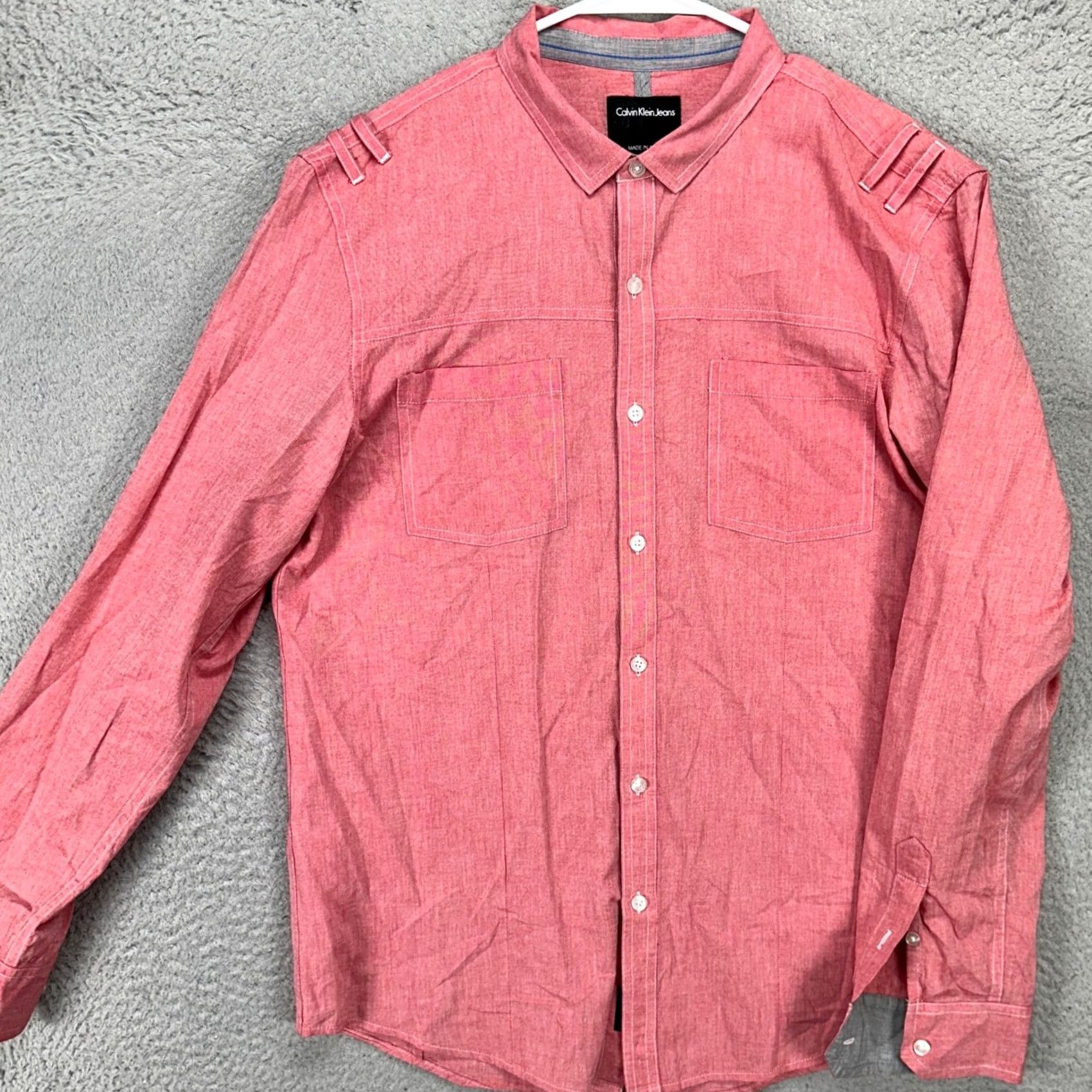 Vintage VINTAGE Calvin Klein Jeans Shirt Mens Button Up Large Saltwater Red Long Sleeve Casual Size US L / EU 52-54 / 3 - 2 Thumbnail