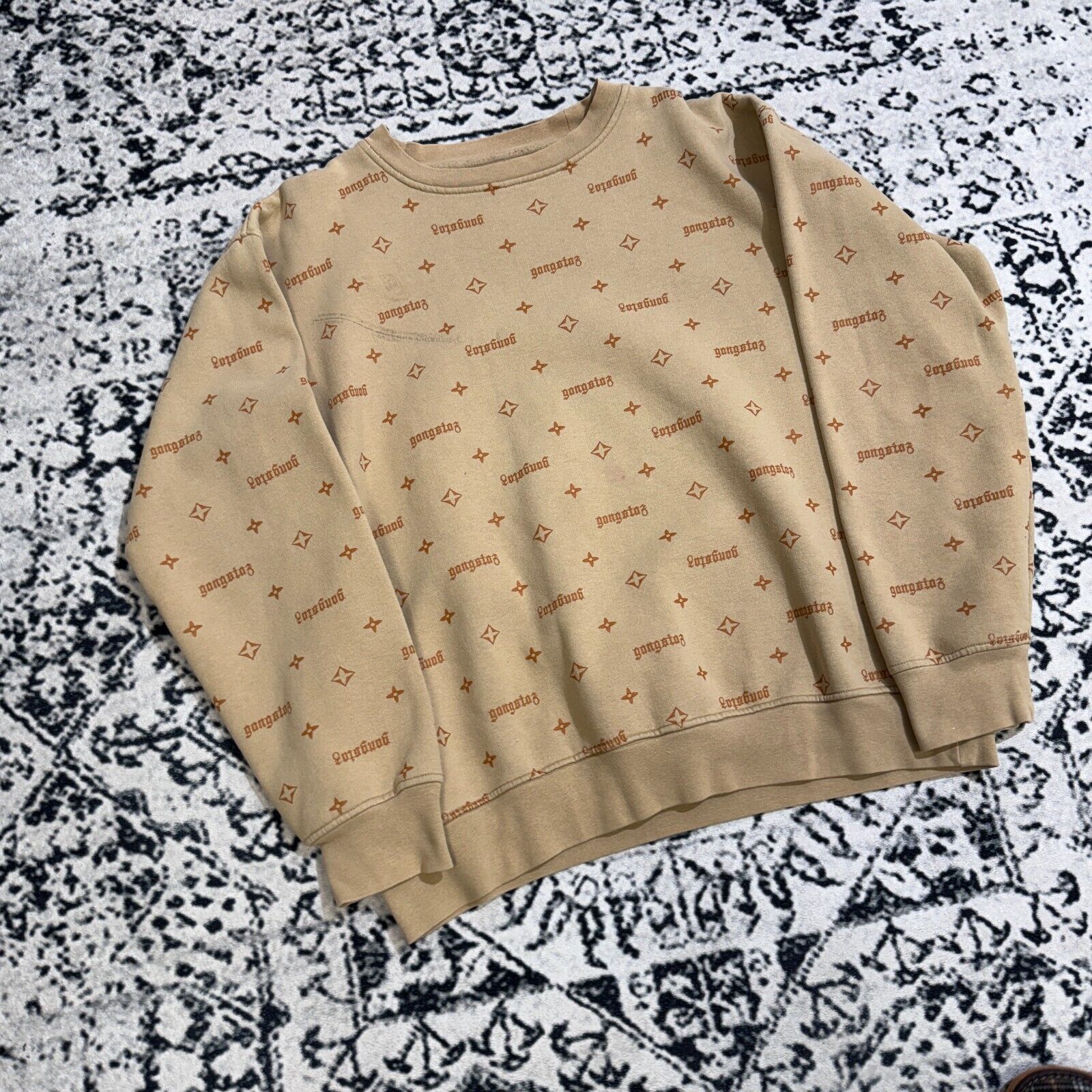 Vintage Gangsta Unisex Beige Cotton Crewneck Size XL Allover Print Size US XL / EU 56 / 4 - 3 Thumbnail