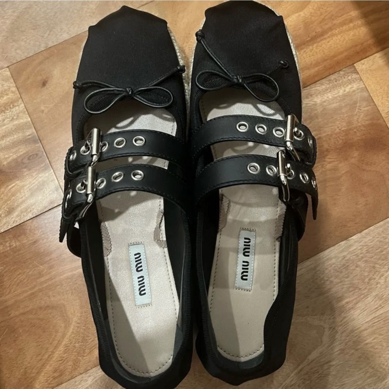 image of Miu Miu Black Satin Ballespadrille Size 40 Shoes, Women's
