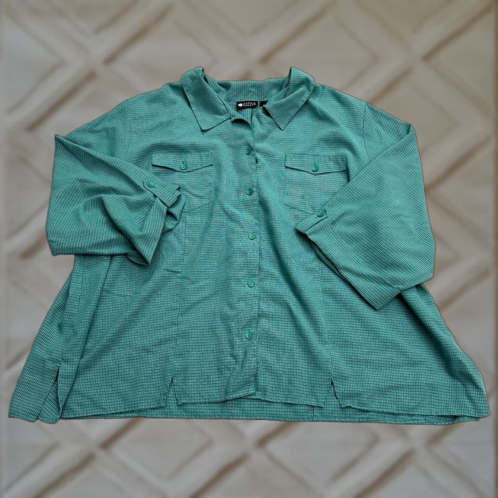 Vintage Maggie Barnes Button Up Shirt Womens 34W Green Check Long Sleeve Casual Blouse Size XXS / US 00 / IT 34 - 1 Thumbnail
