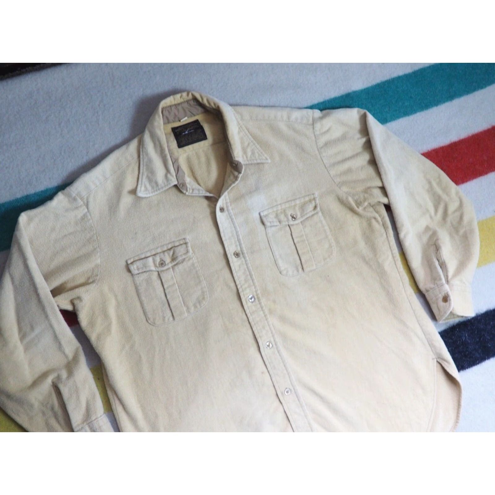 Eddie Bauer VTG 60s 70s Eddie Bauer Outdoor Shirt Mens XL Yellow Chamois Cloth Rustic Faded 1960s 1970s Look Hippy Size US XL / EU 56 / 4 - 2 Thumbnail