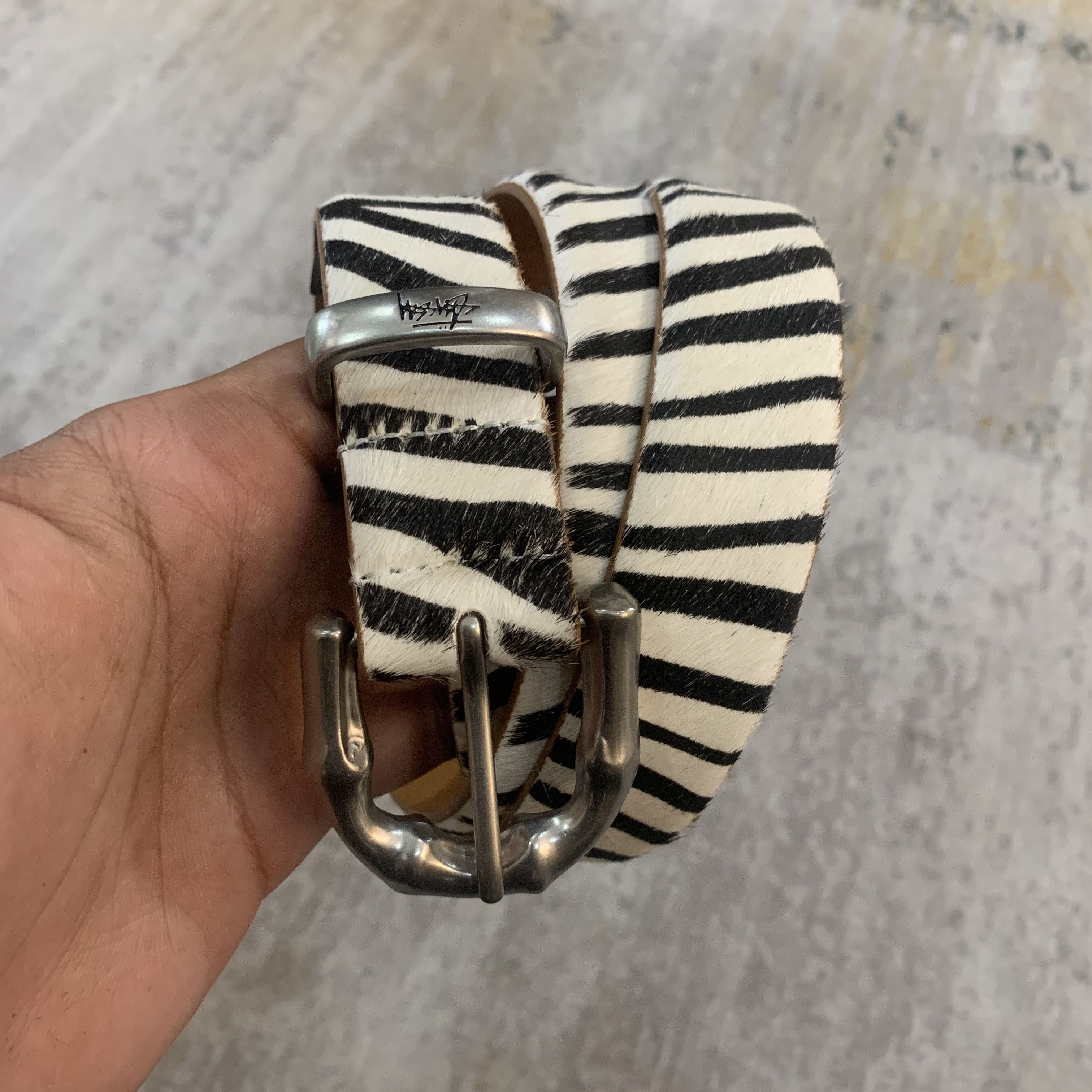 STUSSY BAMBOO BUCKLE ZEBRA PATTERN BELT