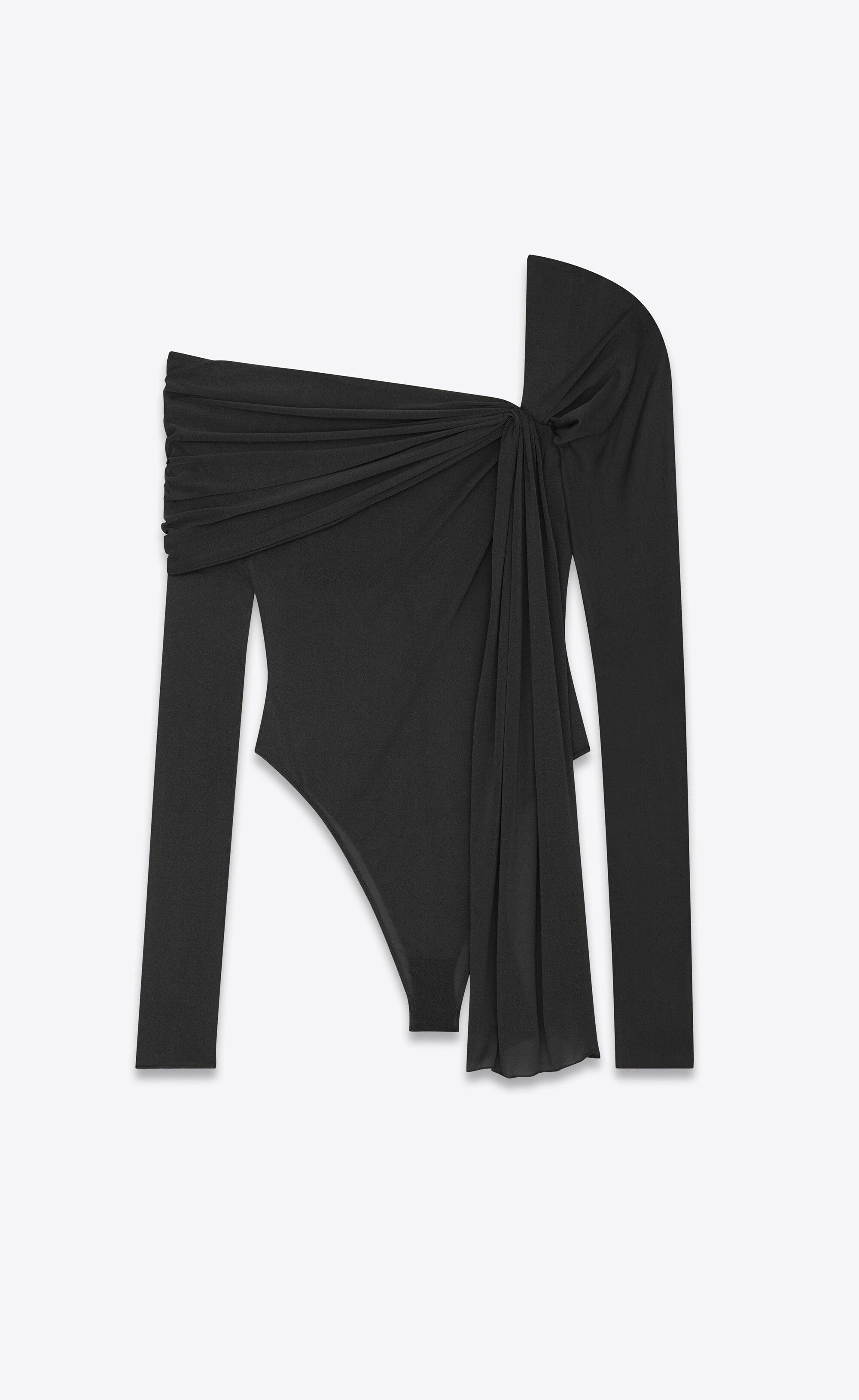 Saint Laurent Paris o1b1hav111224 Draped Bodysuit in Jersey in Black Size M / US 6-8 / IT 42-44 - 1 Thumbnail