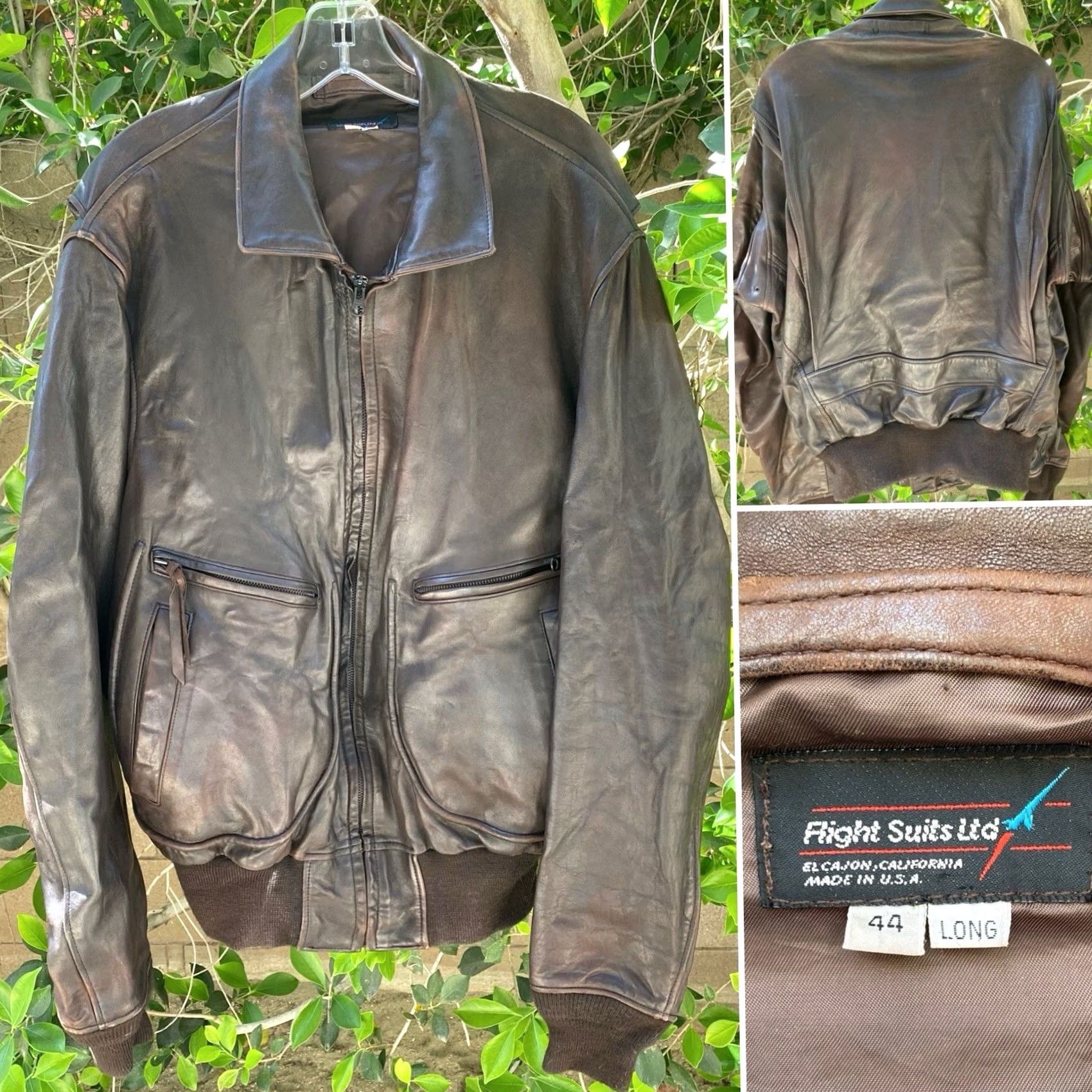 Vintage VINTAGE Flight Suits Ltd Leather Bomber Jacket 44 Long USA Brown Flight Worn Mens Jacket Size US S / EU 44-46 / 1 - 2 Thumbnail