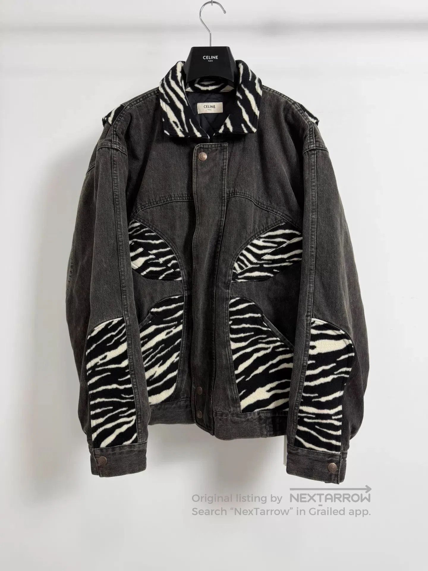 Celine Gray Denim Jacket with Zebra Print Accents. Size US M / EU 48-50 / 2 - 1 Thumbnail