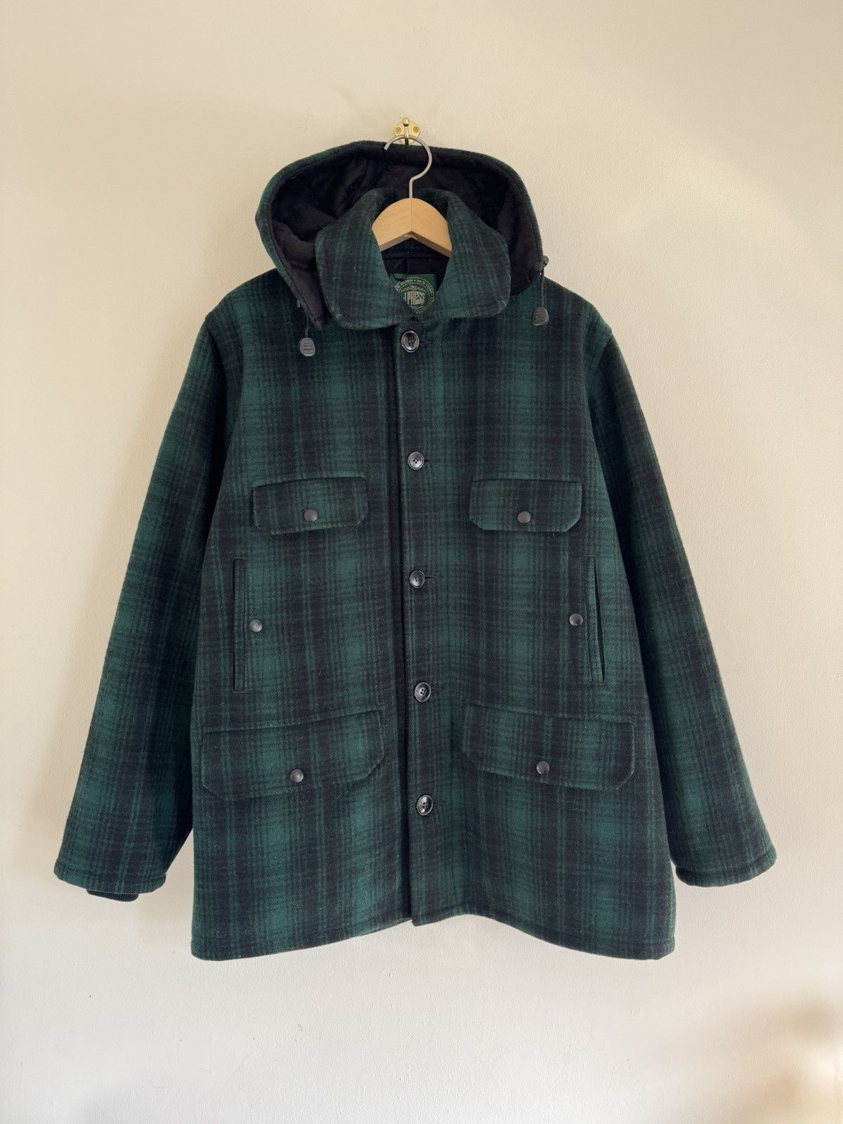 Press Wool Plaid Tartan Heavyweight Field Jacket Hood