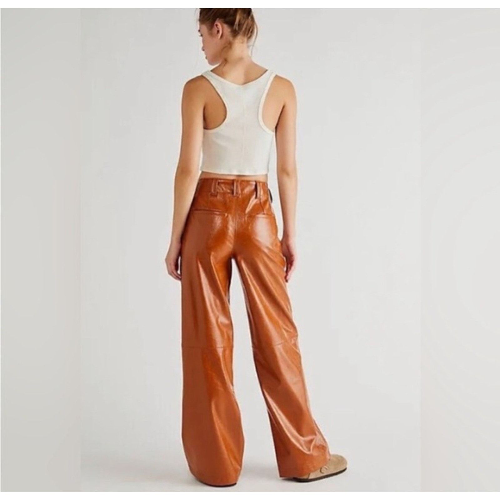 Free People Free People Star Crossed Lovers Flare Cognac Faux Leather 0 Size 27" / US 4 / IT 40 - 5 Thumbnail