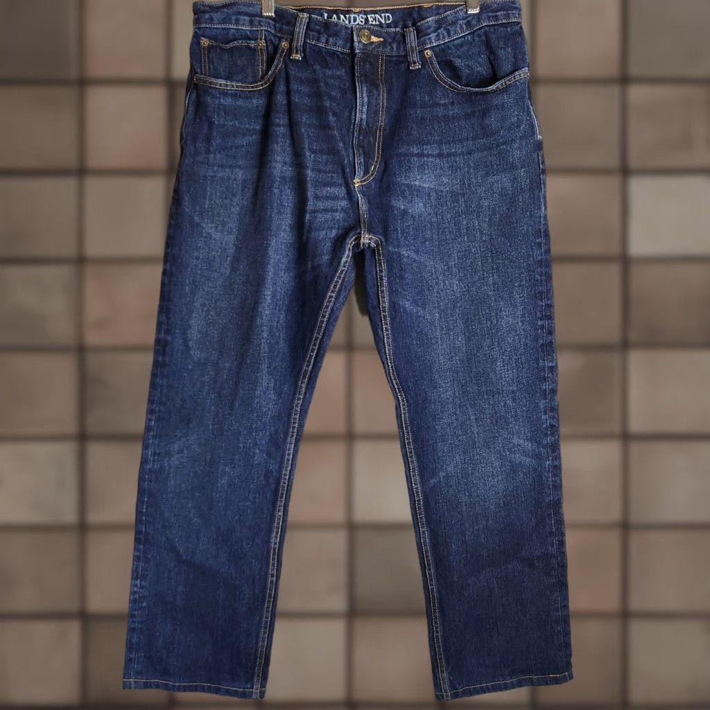 Lands' End VINTAGE Lands' End Mens Dark Wash Straight Fit 100% Cotton Jeans-Size 37x29 Size US 37 - 1 Thumbnail