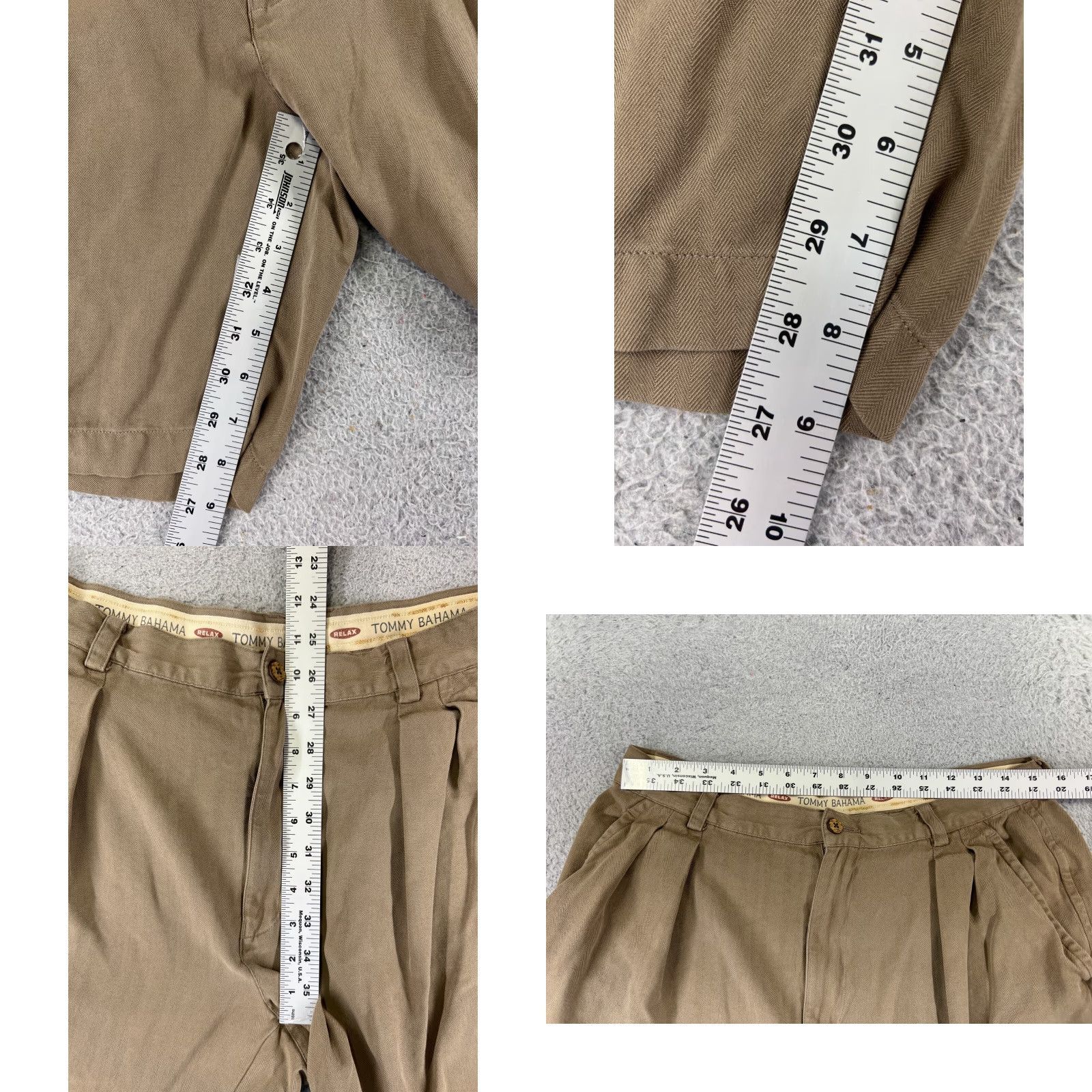 Tommy Bahama Tommy Bahama Shorts Men 34 Beige 100% Silk Pleated Herringbone Bermuda Casual Vintage No Size US 34 / EU 50 - 8 Thumbnail