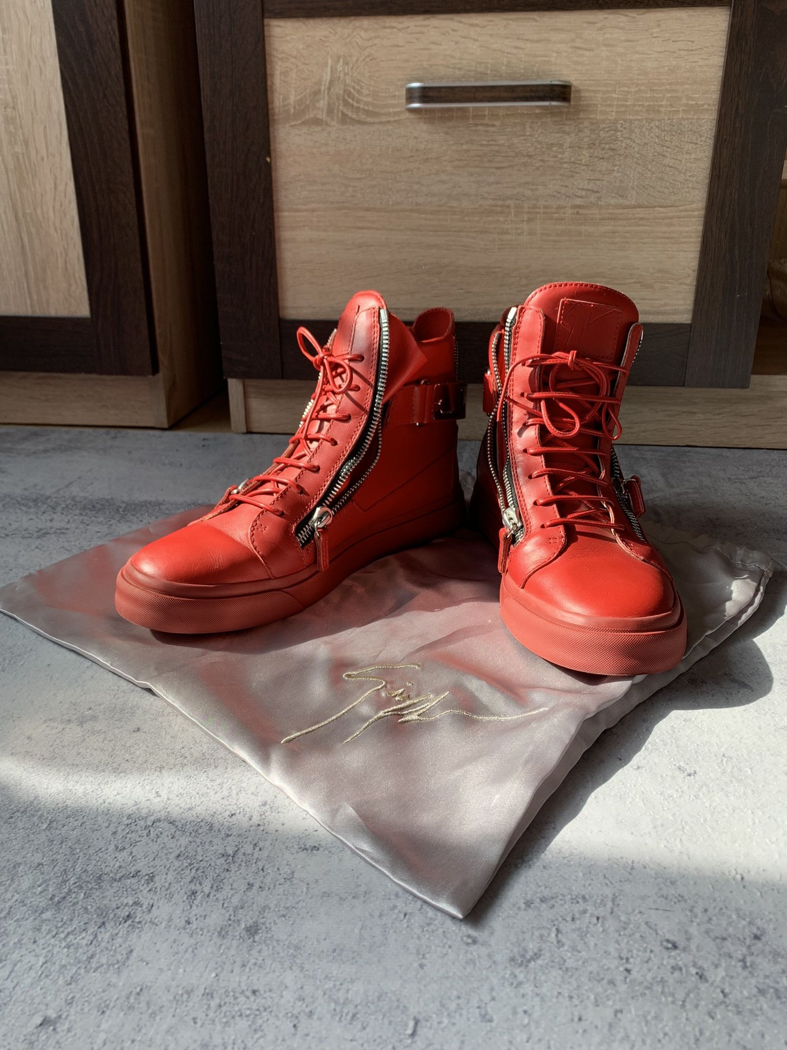 Giuseppe Zanotti Red Metal Accent High-Top Sneakers 43