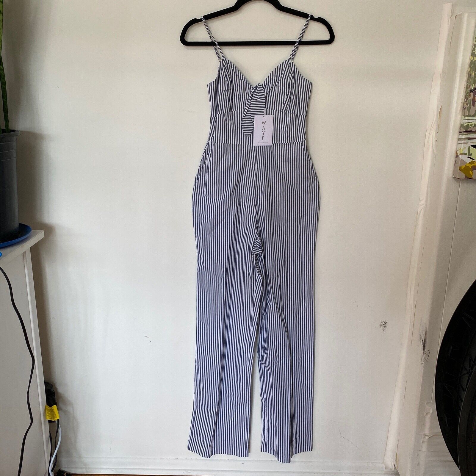 Other WAYF Massa Front Tie Blue White Pin Stripe Jumpsuit XS Size 25" / US 0 / IT 36 - 1 Thumbnail