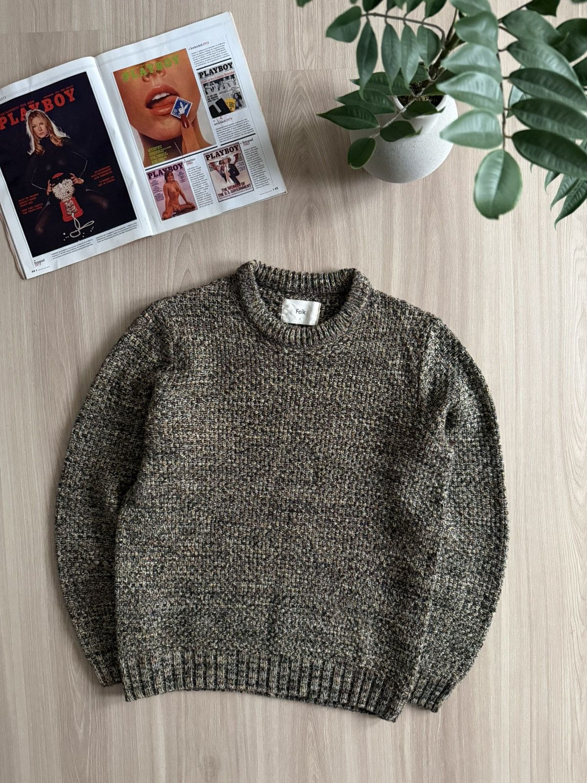 Vintage Folk Mixed Yarn Knit Wool Sweater Japanese Style