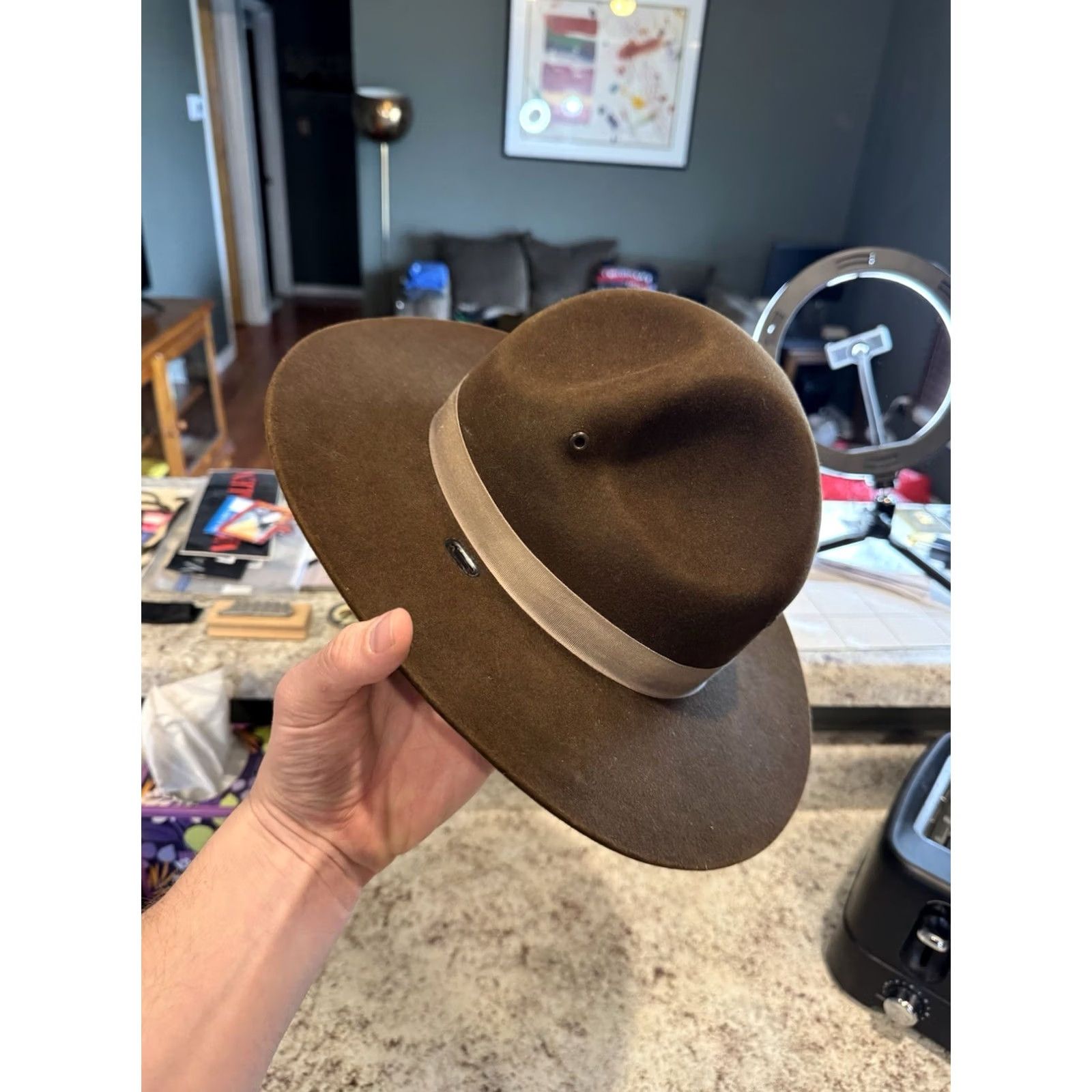 FELT VINTAGE Stratton Hat USA Brown Felt Campaign Hat 6 7/8 Mens Size ONE SIZE - 3 Thumbnail